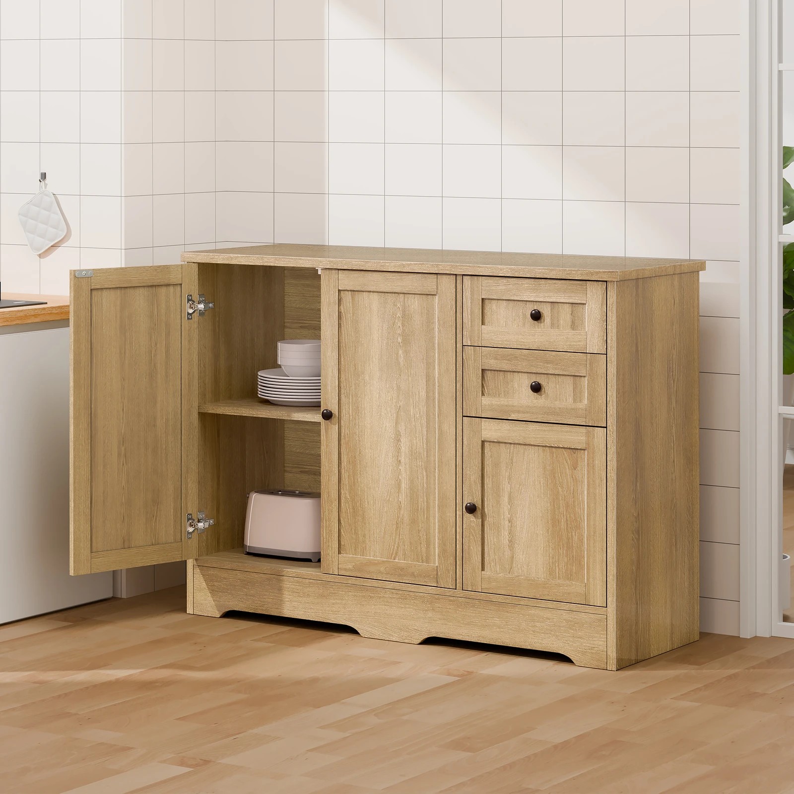 4 Alfordson Sideboard Buffet Cupboard Storage Cabinet - Oak, 4 of 10