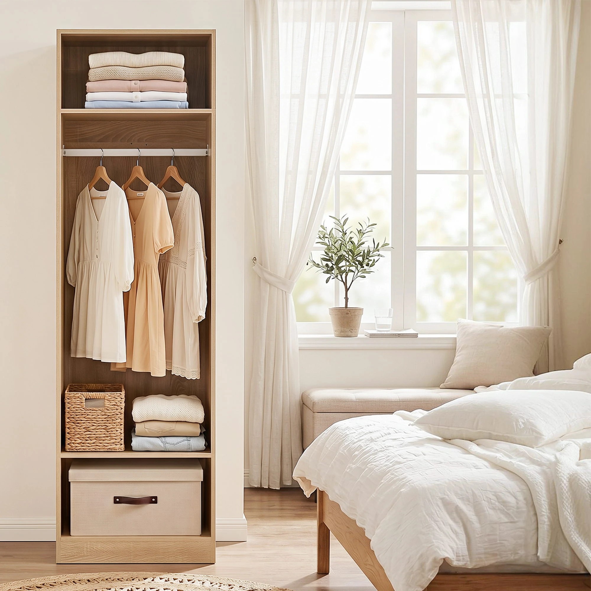 5 Artiss Wardrobe Clothes Closet Storage Organizer 2 Shelves 1 Hanging Rod - Natural, 5 of 8