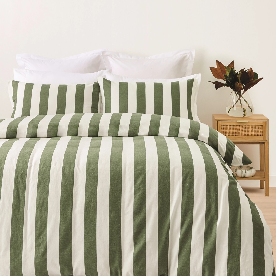 1 Stripe Linen Cotton Quilt Cover Set - King Bed, Forest, 1 of 3