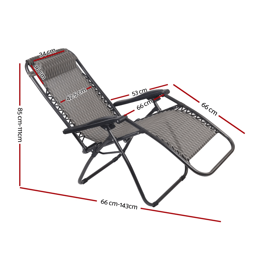 2 Gardeon 2PC Zero Gravity Chair Folding Outdoor Recliner Adjustable Sun Lounge Camping - Grey, 2 of 7