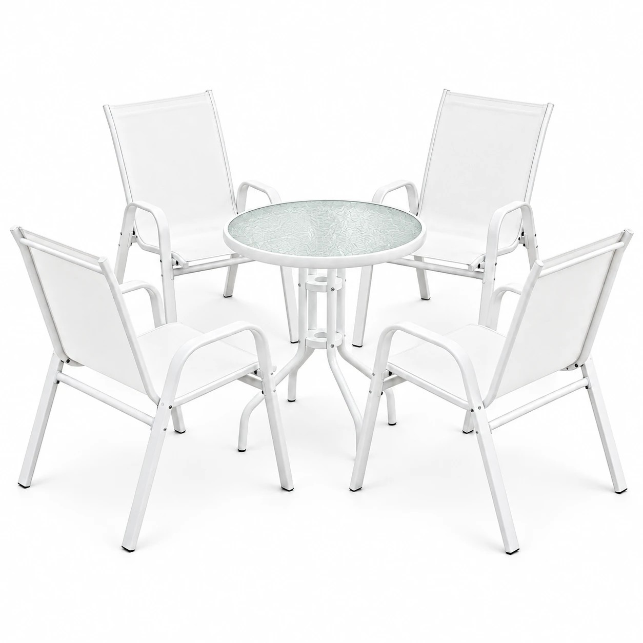 3 Gardeon 5PC Bistro Set Outdoor Table and Chairs Stackable Patio Furniture- White, 3 of 7