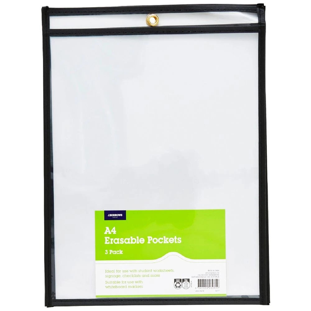 1 J.Burrows Erasable PVC Pockets 3 Pack, 1 of 5