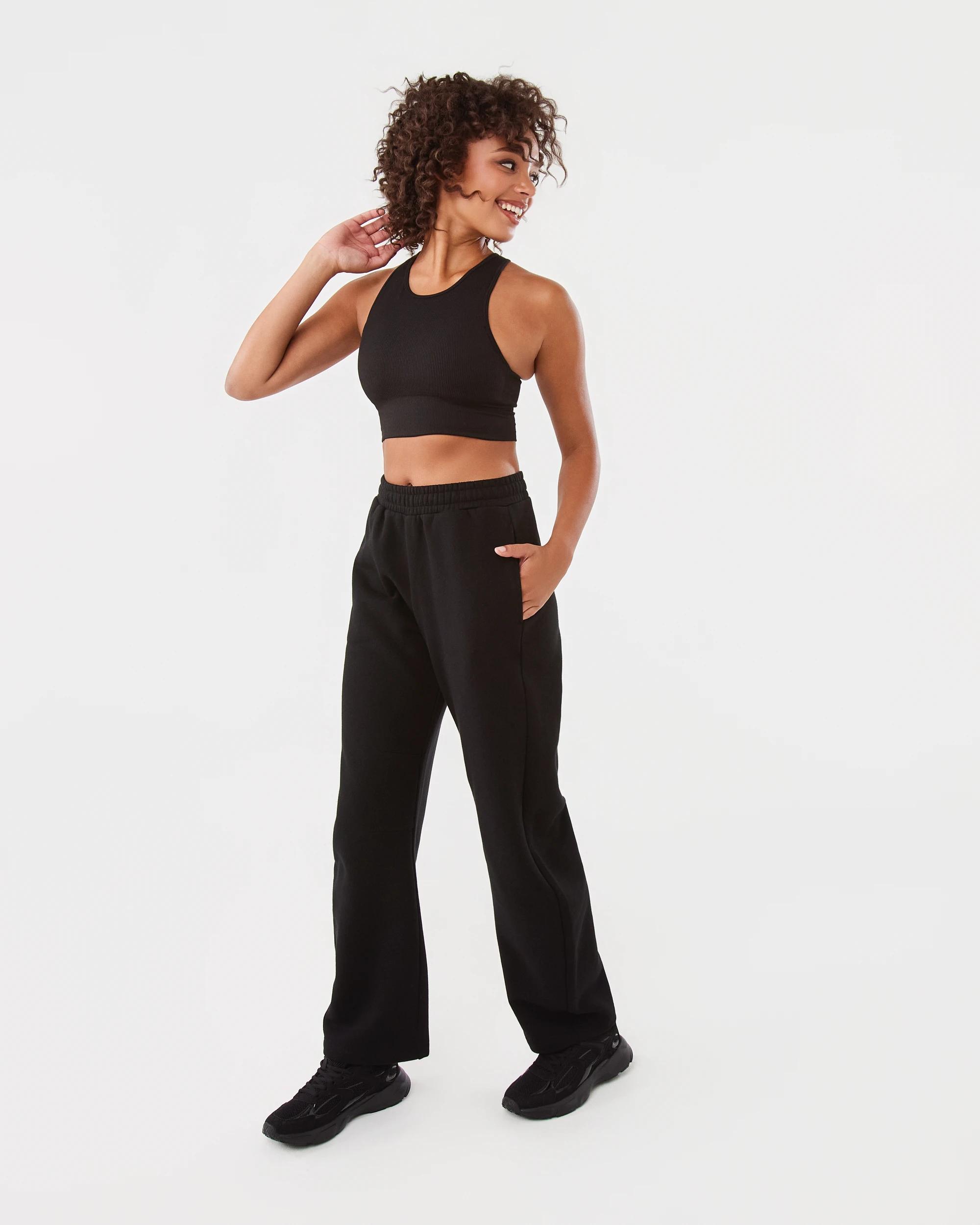 3 Active Womens Barrel Leg Fleece Trackpants Black, 3 of 6