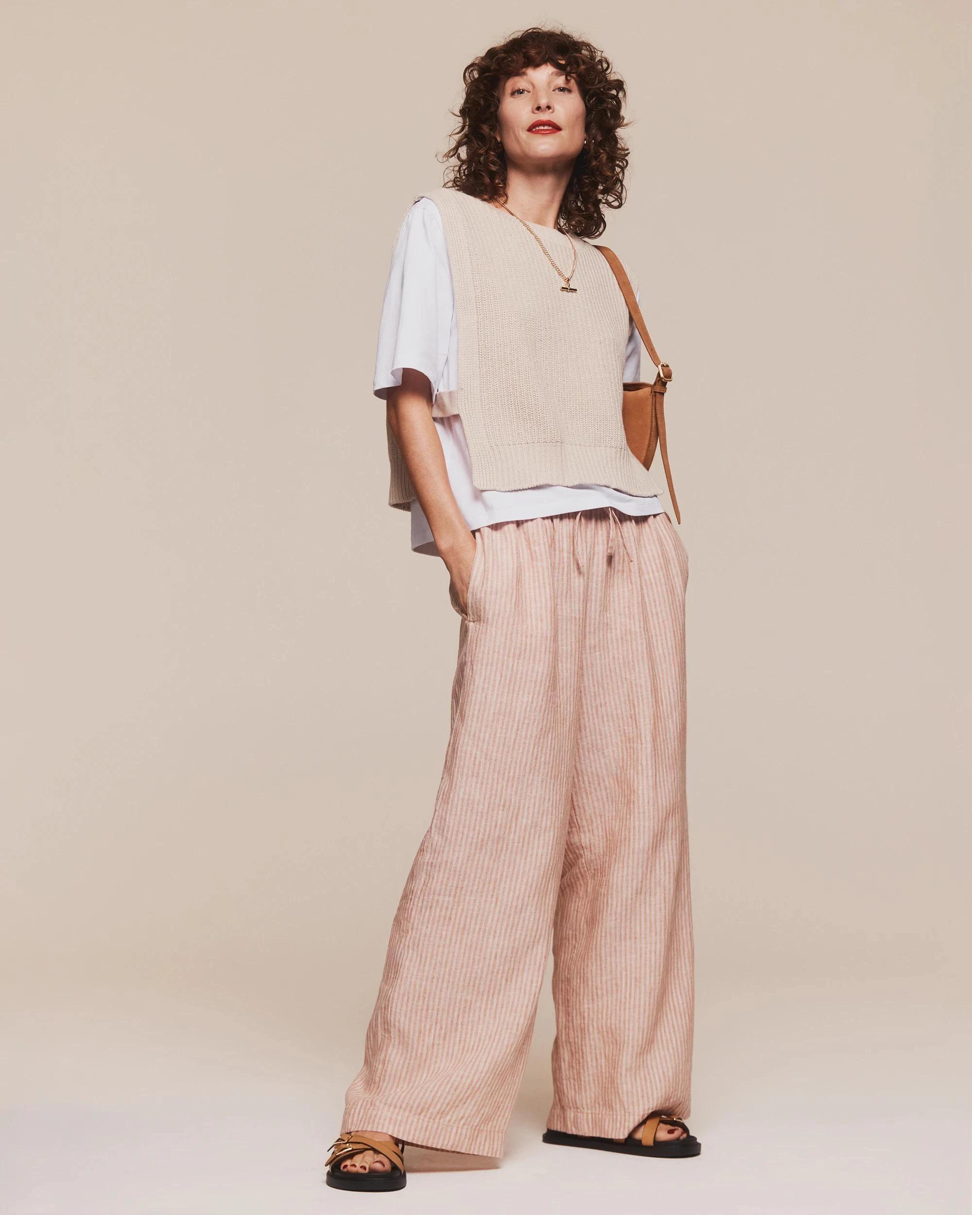 7 Target European Linen Wide Leg Pants PECAN STRIPE, 7 of 7