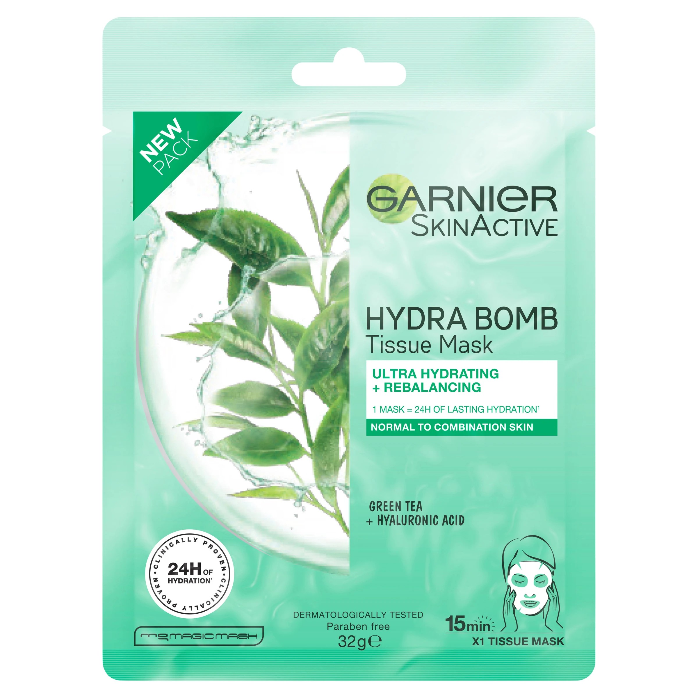 1 Garnier SkinActive Hydra Bomb Tissue Mask 32g - Green Tea & Hyaluronic Acid, 1 of 6
