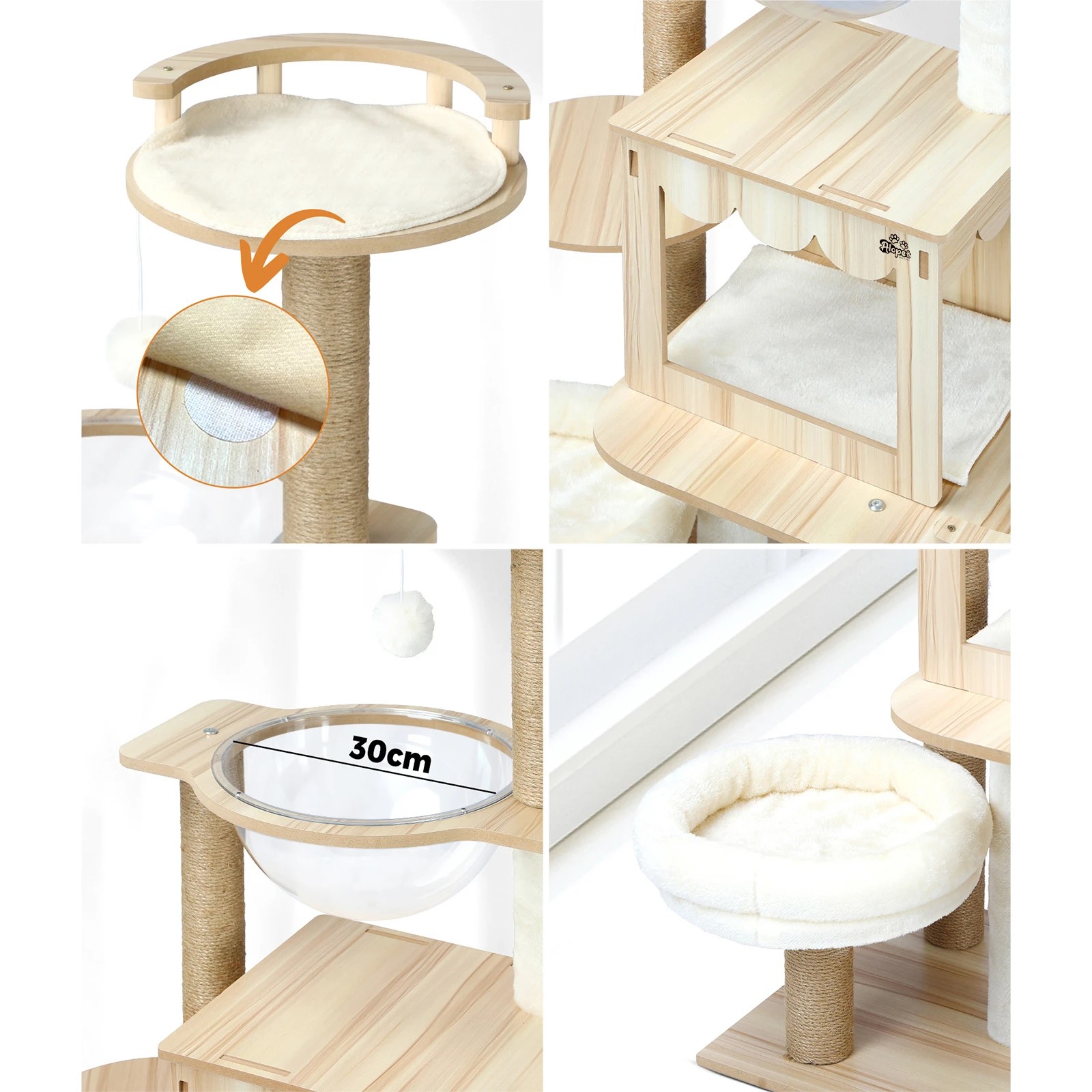3 Alopet Cat Tree Scratching Post Tower Condo Scratchers Kitten Furniture 131cm
 - Natural, 3 of 8