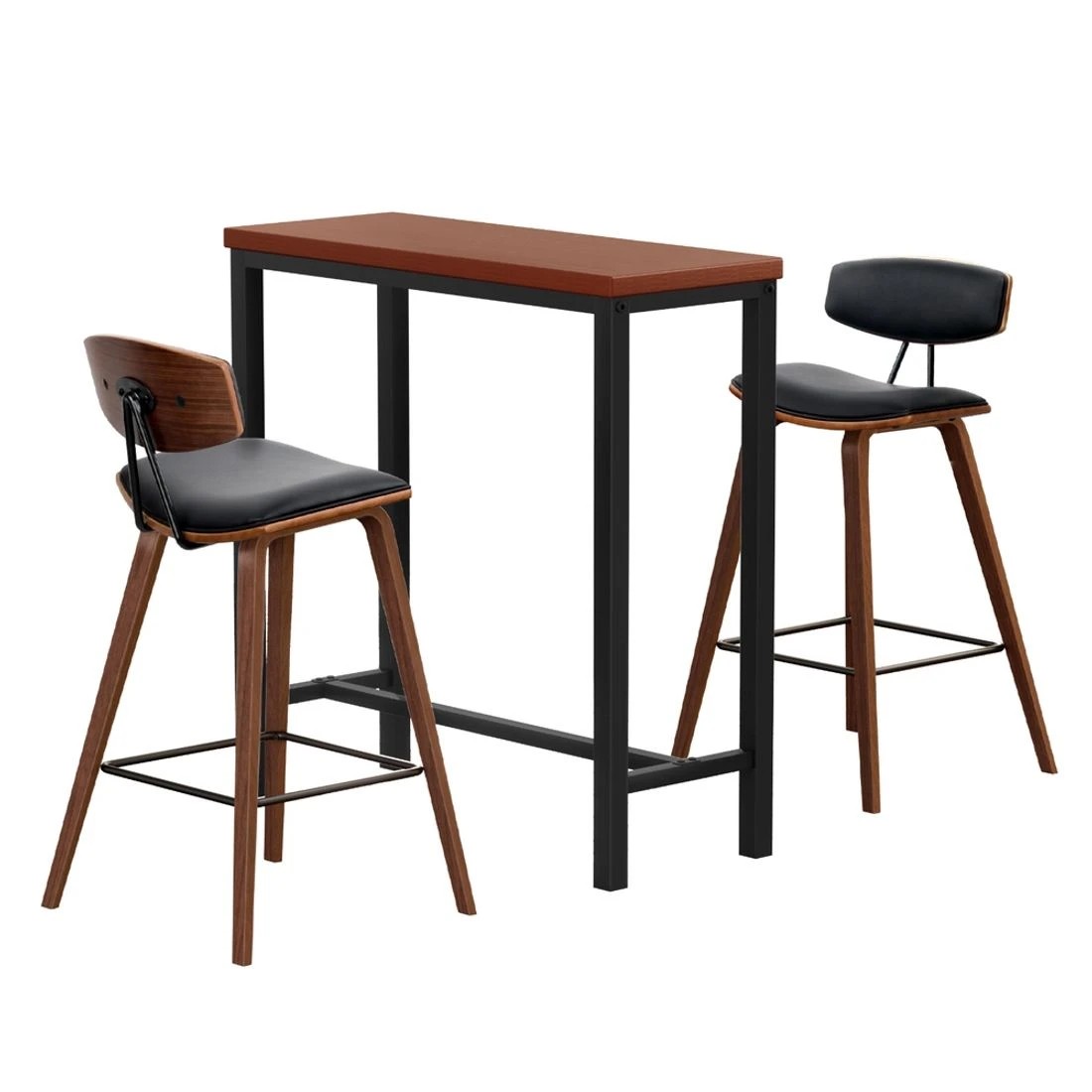 1 Artiss Bar Table and Stools Set Dining Desk Kitchen Chairs Cafe Pub - Brown, 1 of 8