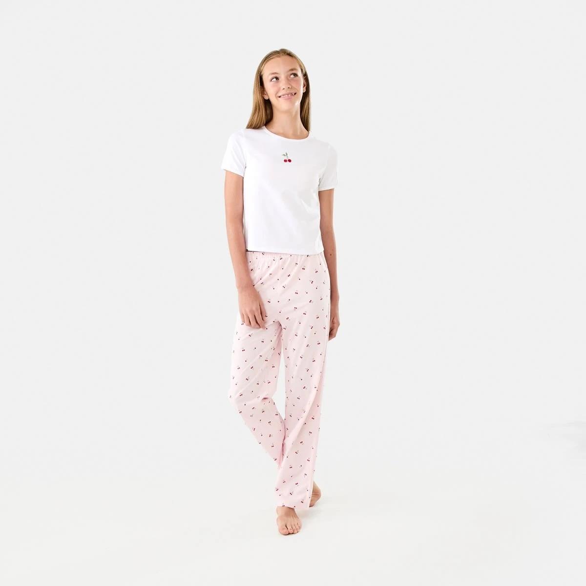 1 T-shirt and Long Pants Pyjama Set Wht Cherry, 1 of 9