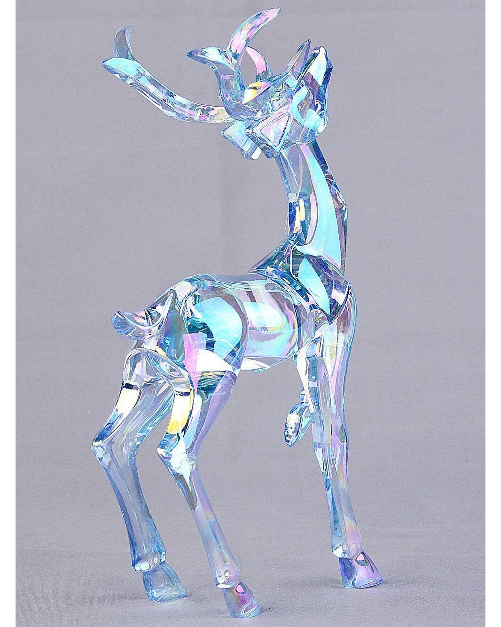 Christmas Warehouse 19cm Iridescent Blue Glass Style Standing Reindeer ...