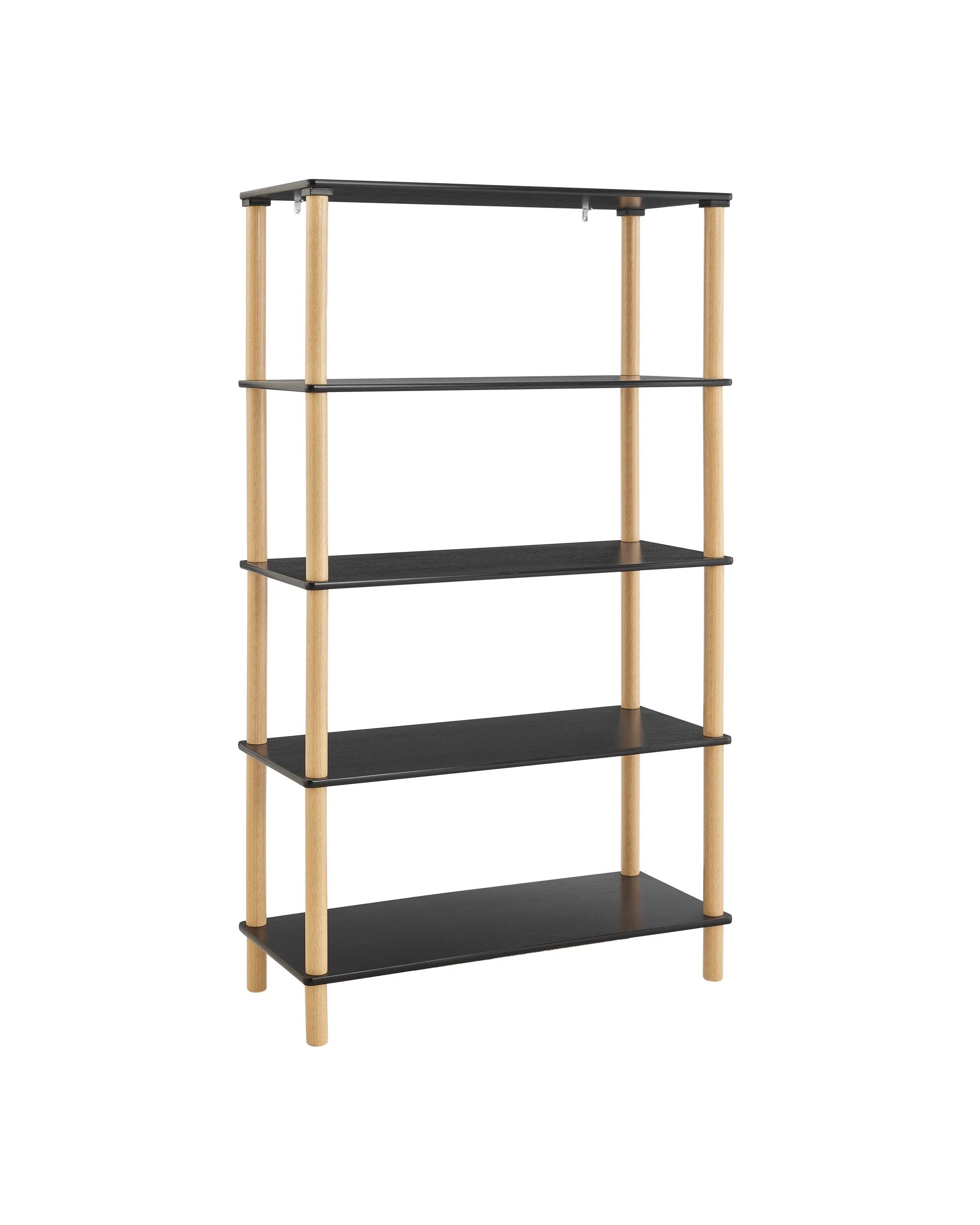 1 Kodu Open Shelf Unit Shelving Display Rectangular 5 Levels Black and Oak, 1 of 10