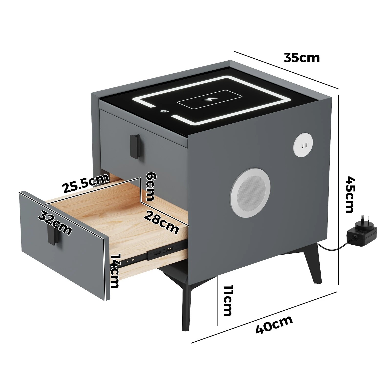 10 Oikiture Smart Bedside Table Wireless Charging Led Lights Nightstand
 - Grey, 10 of 10
