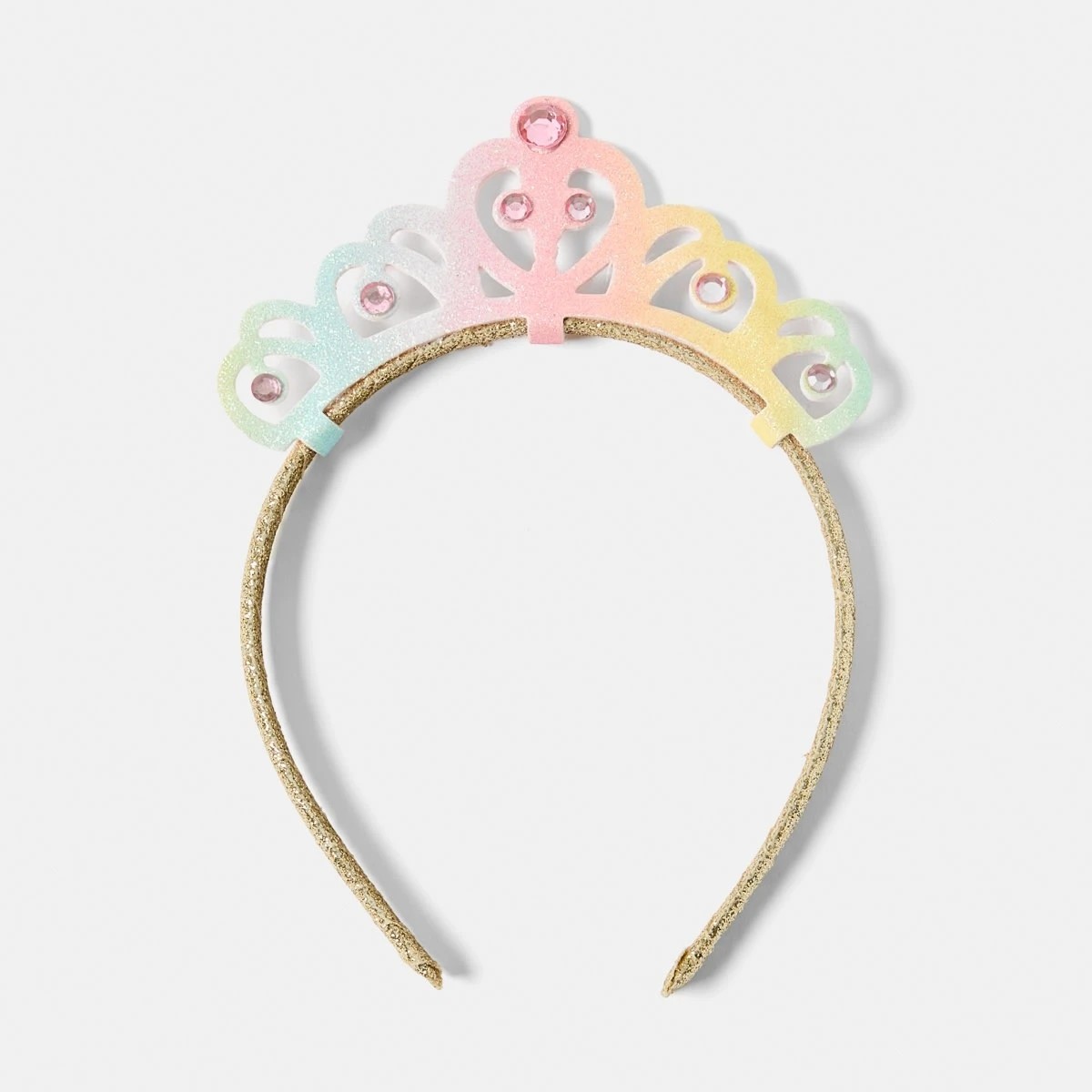1 Rainbow Tiara Headband - Pink, Green, Yellow and Gold Tone, 1 of 4