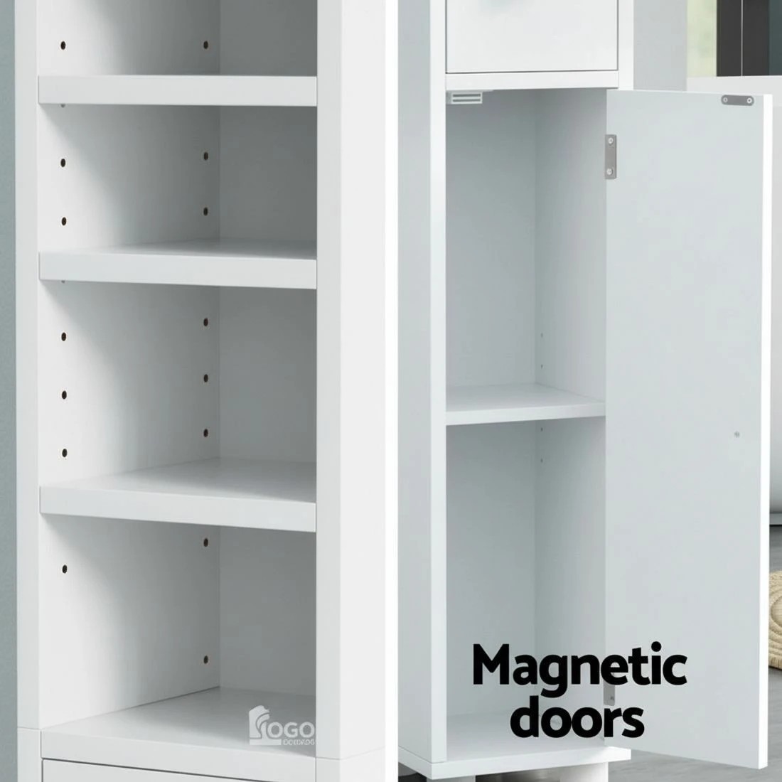 7 Artiss Tall Bathroom Storage Cabinet 180cm Slim Linen Tower Adjustable Shelves Durable Space Saving Organizer - white, 7 of 8