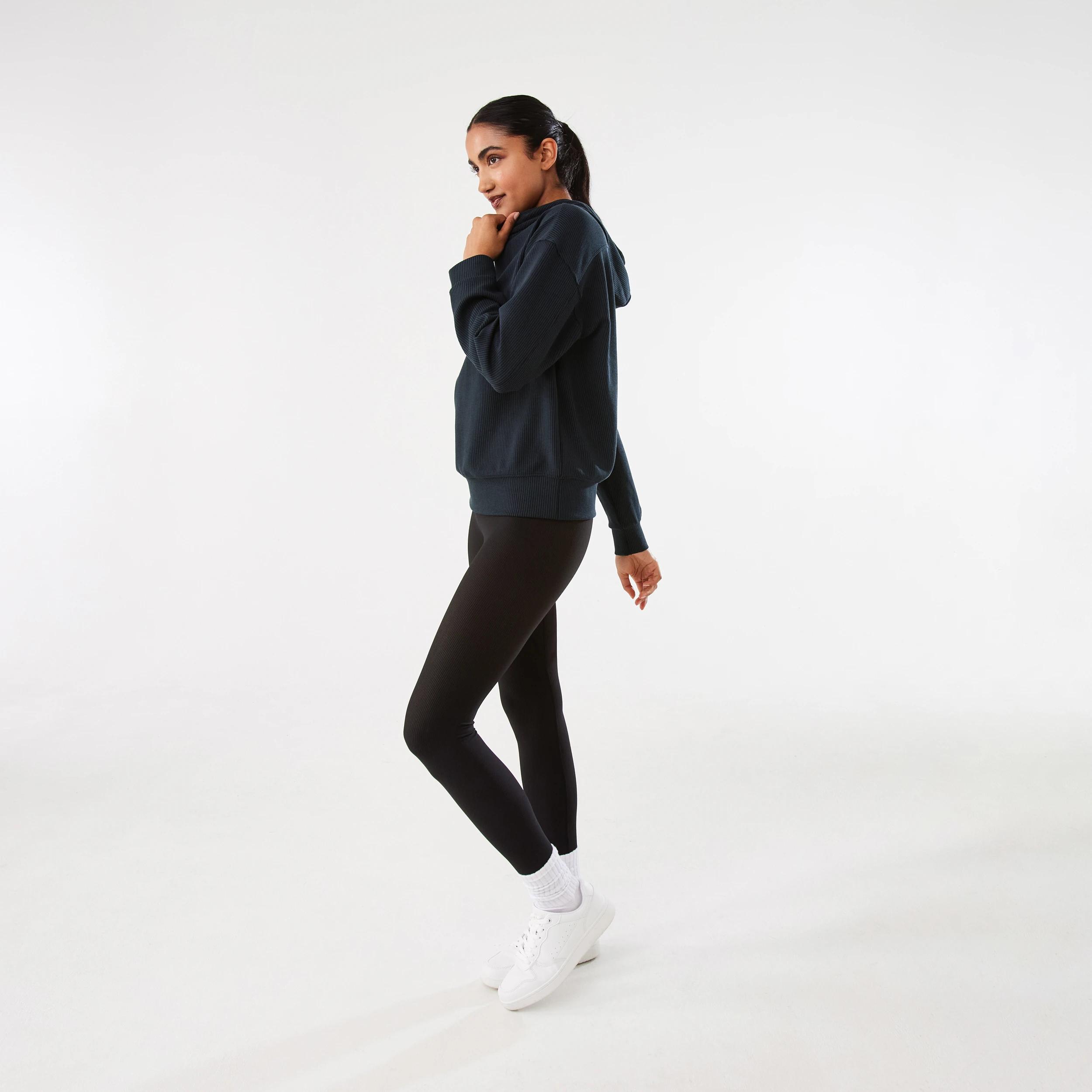 3 Active Womens Ribbed Scuba Hoodie WASHED BLACK, 3 of 10