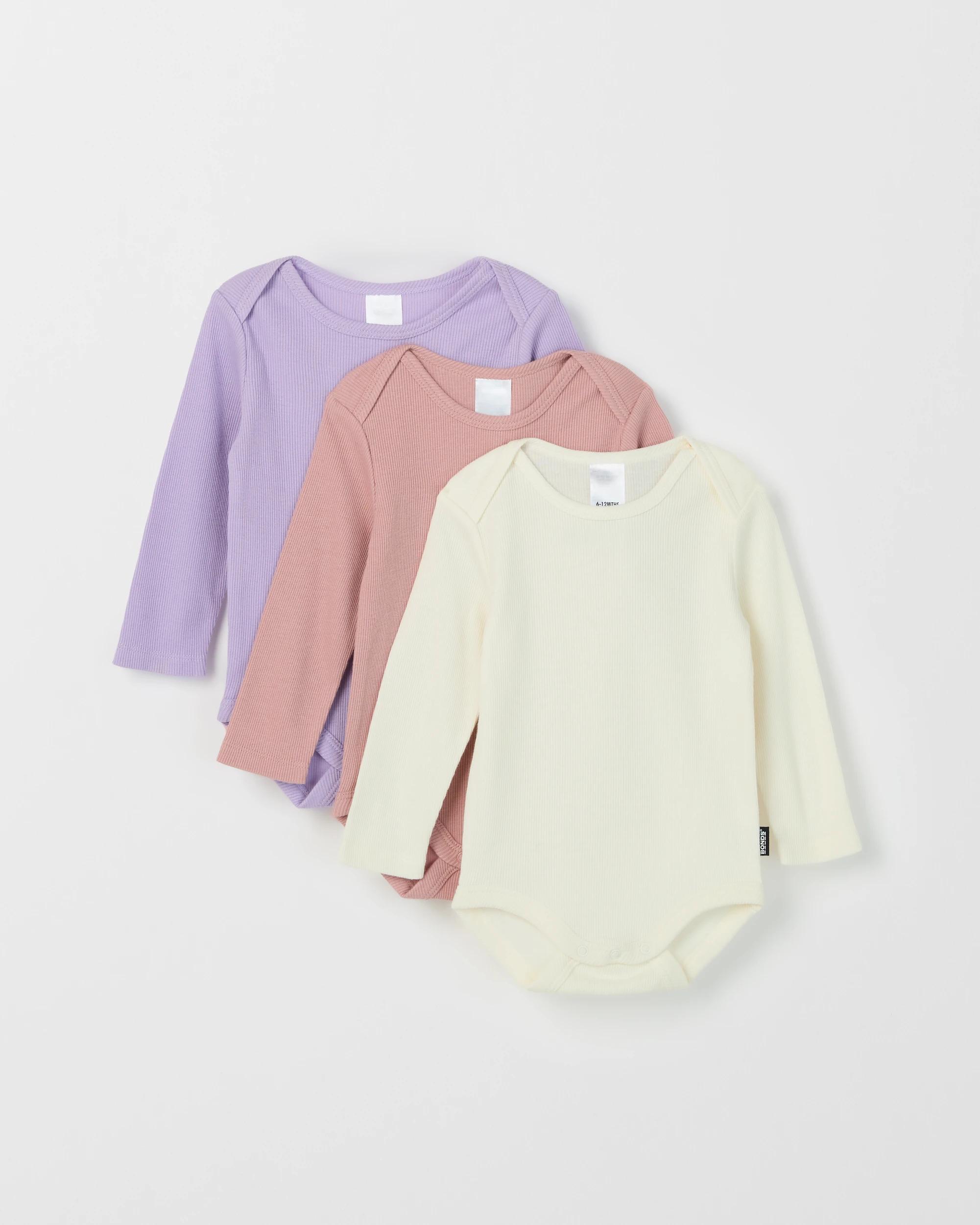 1 Bonds 3 Pack Baby Everyday Long Sleeve Ribbed Bodysuits C,P,L, 1 of 8