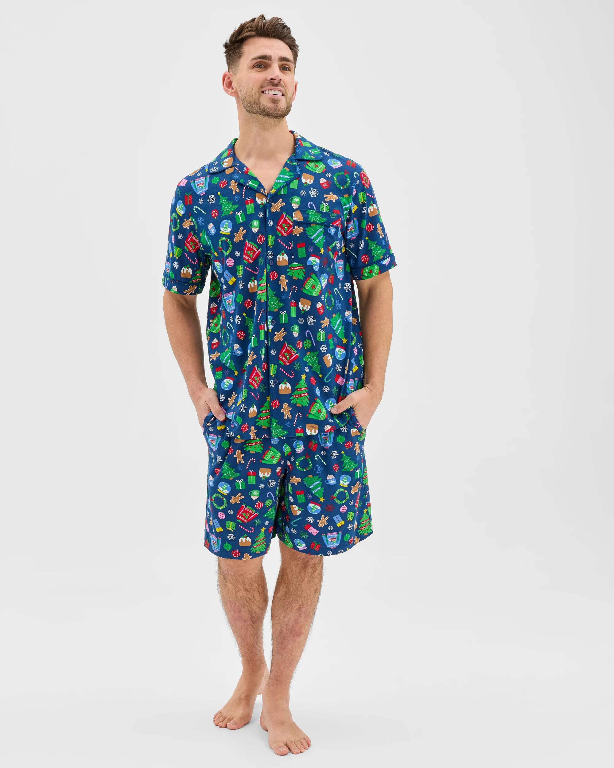 2 Maxx Australian Cotton Short Sleeve Top & Shorts Christmas Pyjama Set BLUE CHRISTMAS MULTI ICON, 2 of 7
