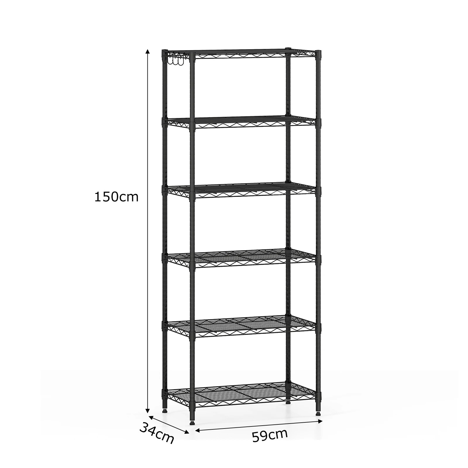 4 Costway 6-Tier Wire Shelving Unit Adjustable Heavy-Duty Metal Storage Shelves w/4 Hooks, 4 of 5