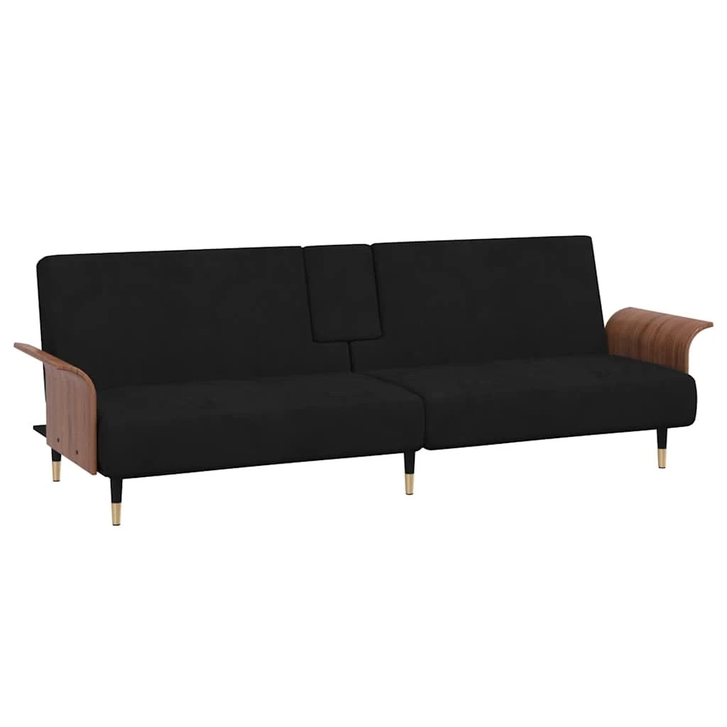 1 Vidaxl Sofa Bed With Cup Holders Velvet - Black, 1 of 10