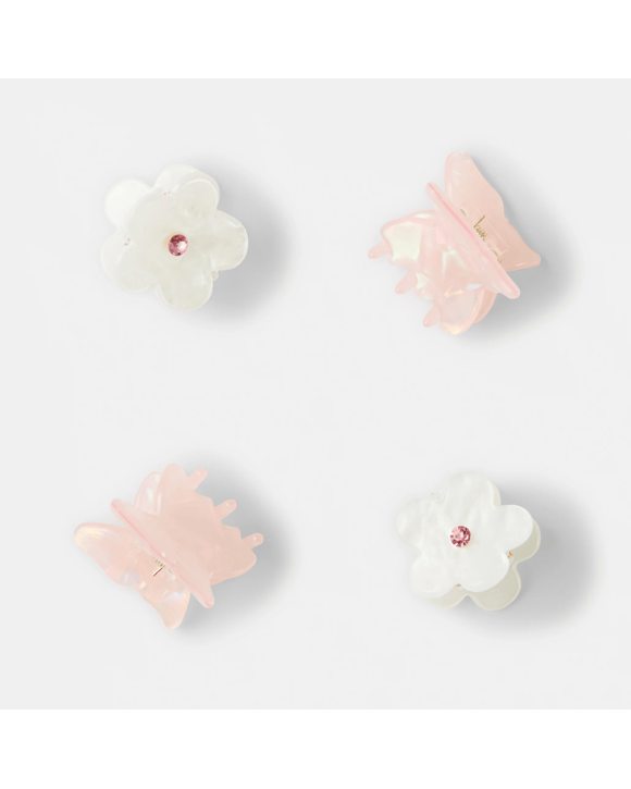 4 Pack Butterfly Claw Hair Clips - White and Pink