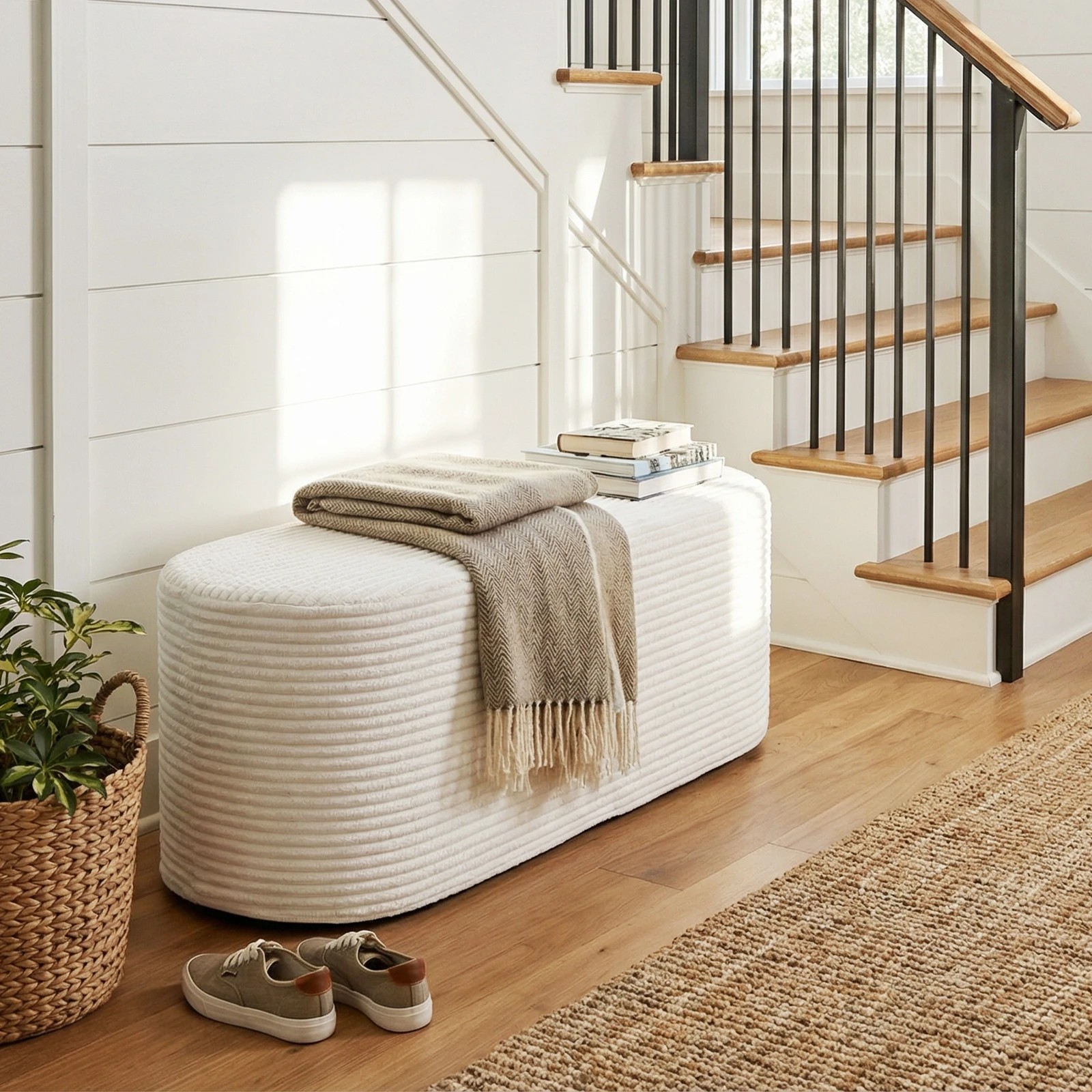 2 Costway Upholstered Ottoman Bench 120cm Modern Ottoman Foot Stool End of Bed Stool Entryway Footrest, 2 of 4