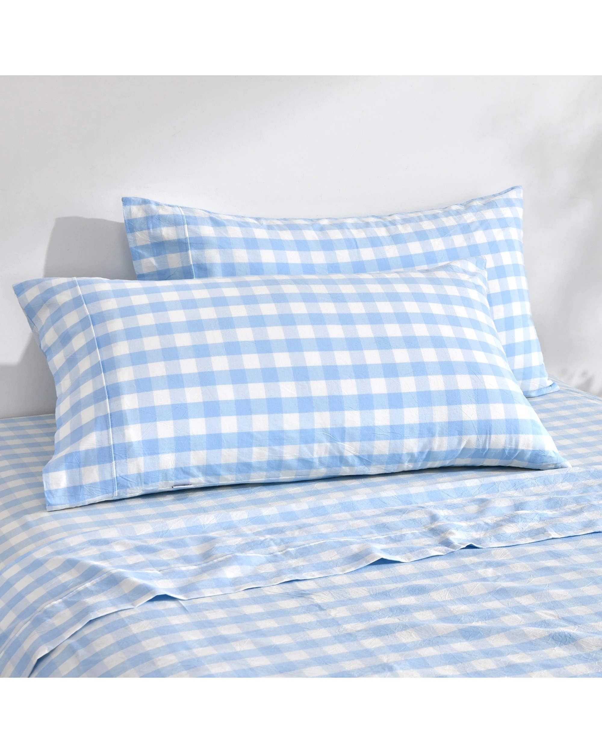 1 Dreamaker Twin Pack Lola Yarn Dyed Washed Cotton Gingham King Pillowcase - Sky, 1 of 6