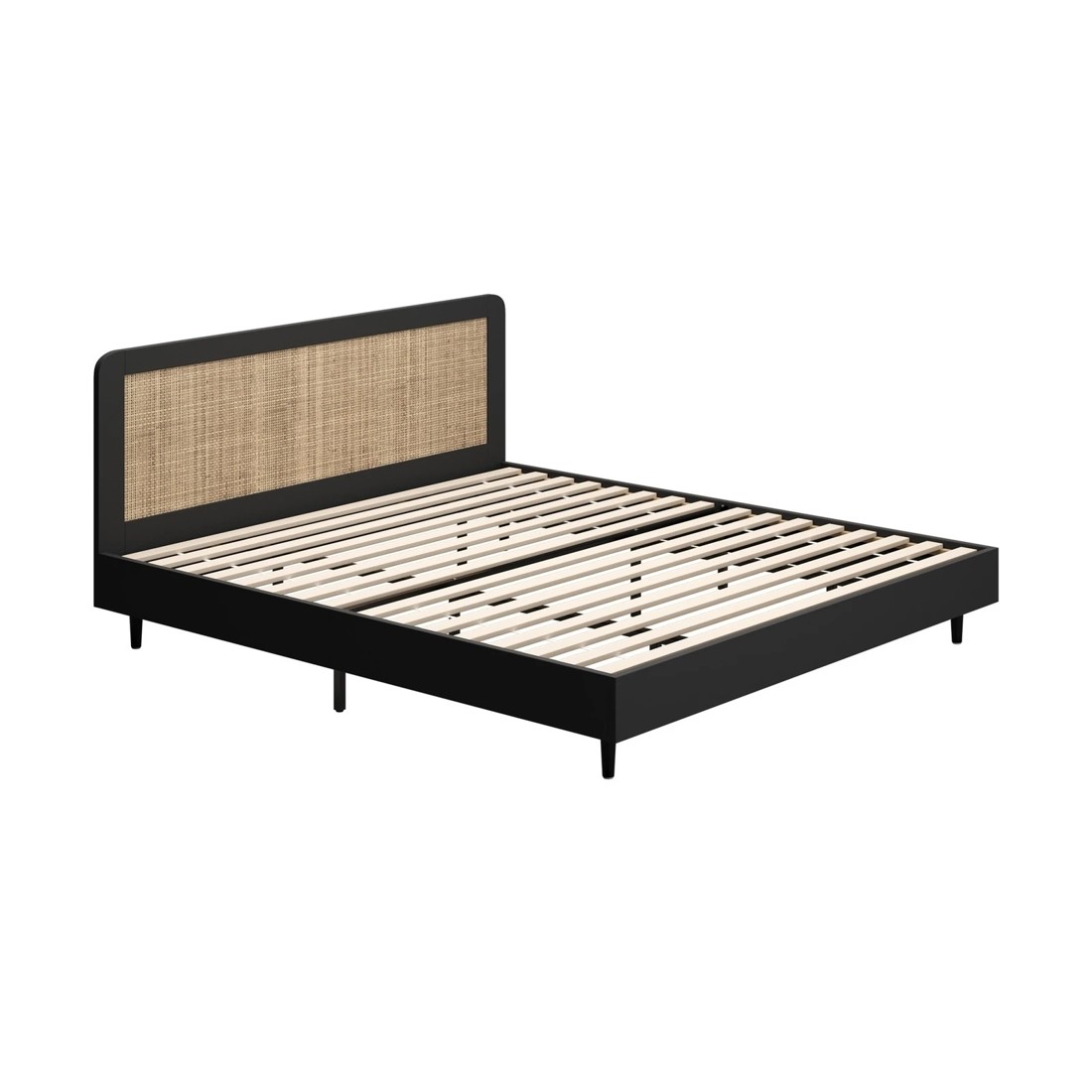 9 Oikiture King Bed Wooden Bed Frame With Rattan Headboard
 - Black, 9 of 10