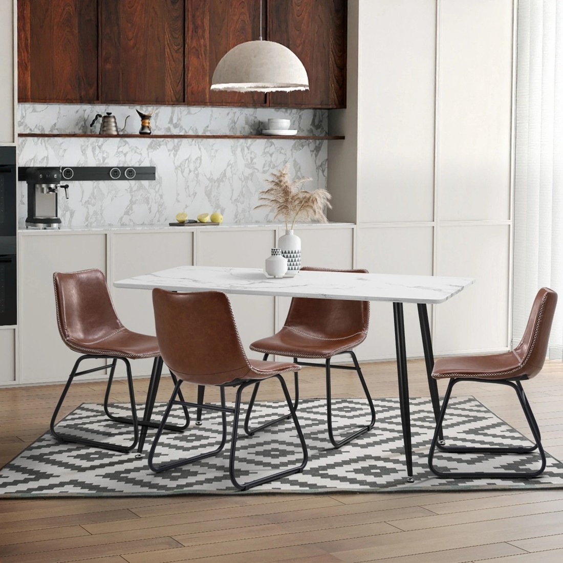 4 Oikiture 2x Dining Chairs Kitchen Chair Lounge Retro Padded Seat Pu
 - Brown, 4 of 10