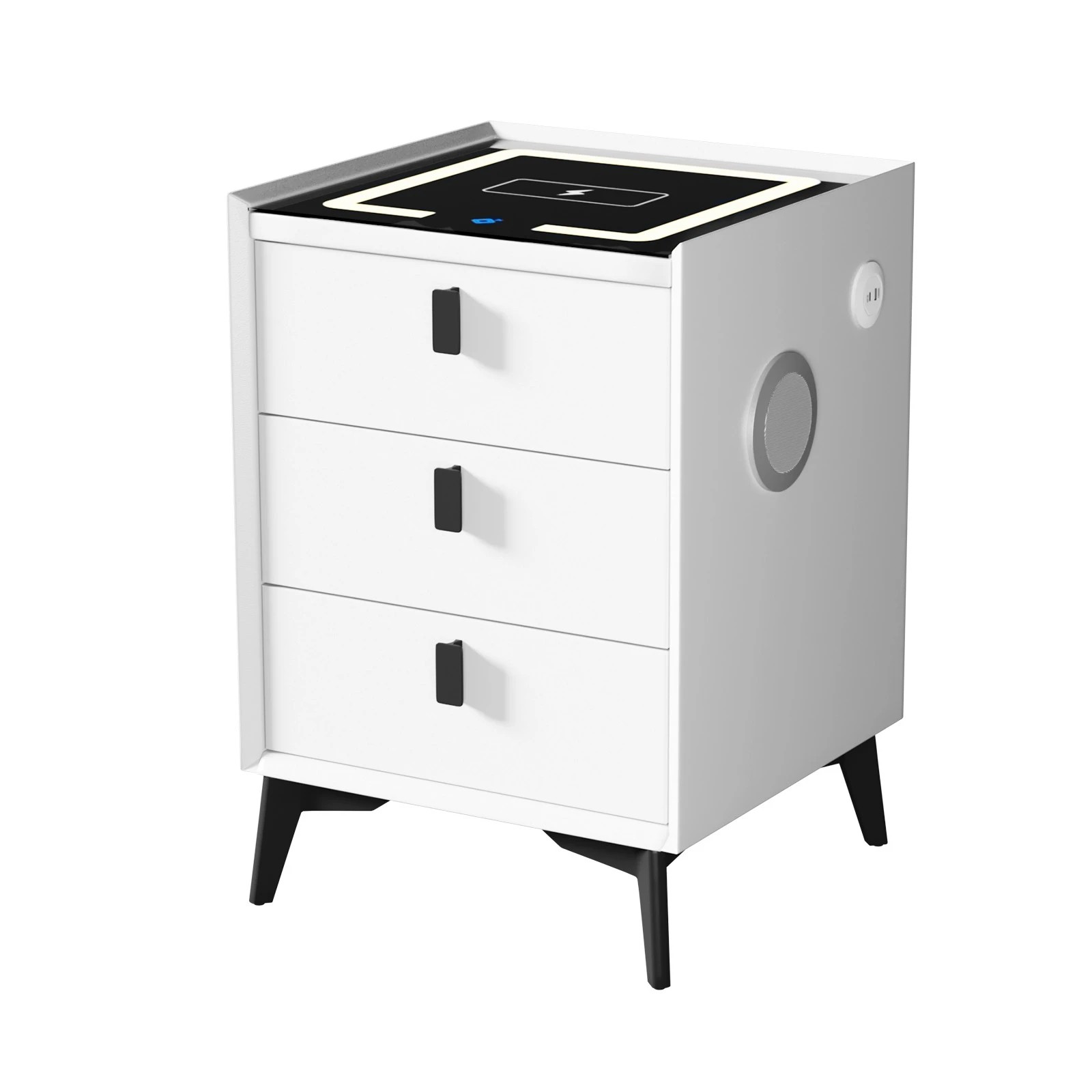 1 Oikiture Smart Bedside Table Wireless Charging Led Lights 3 Drawers
 - White, 1 of 10