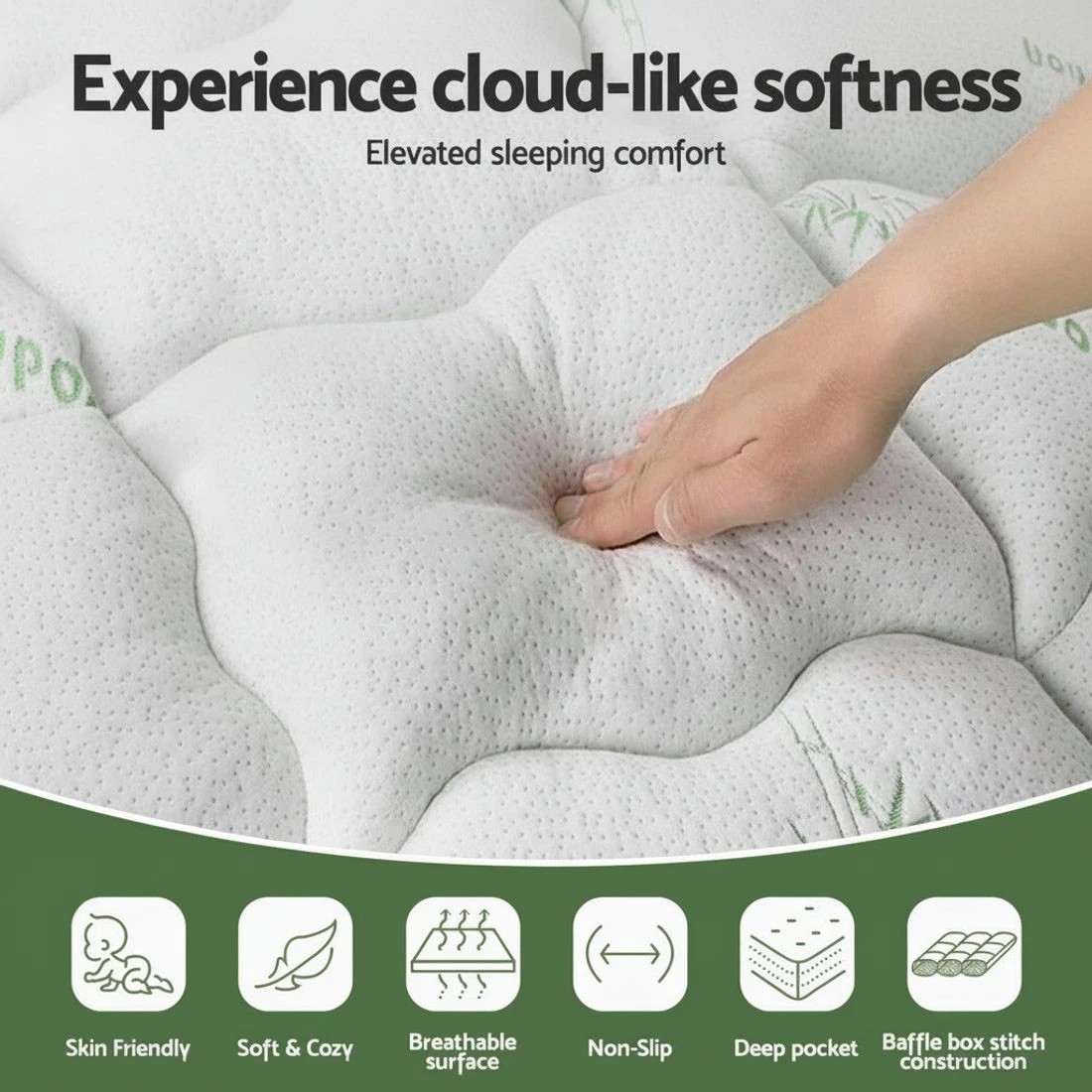 7 Giselle Mattress Topper 5cm Pillowtop toppers Bamboo Queen - White, 7 of 9