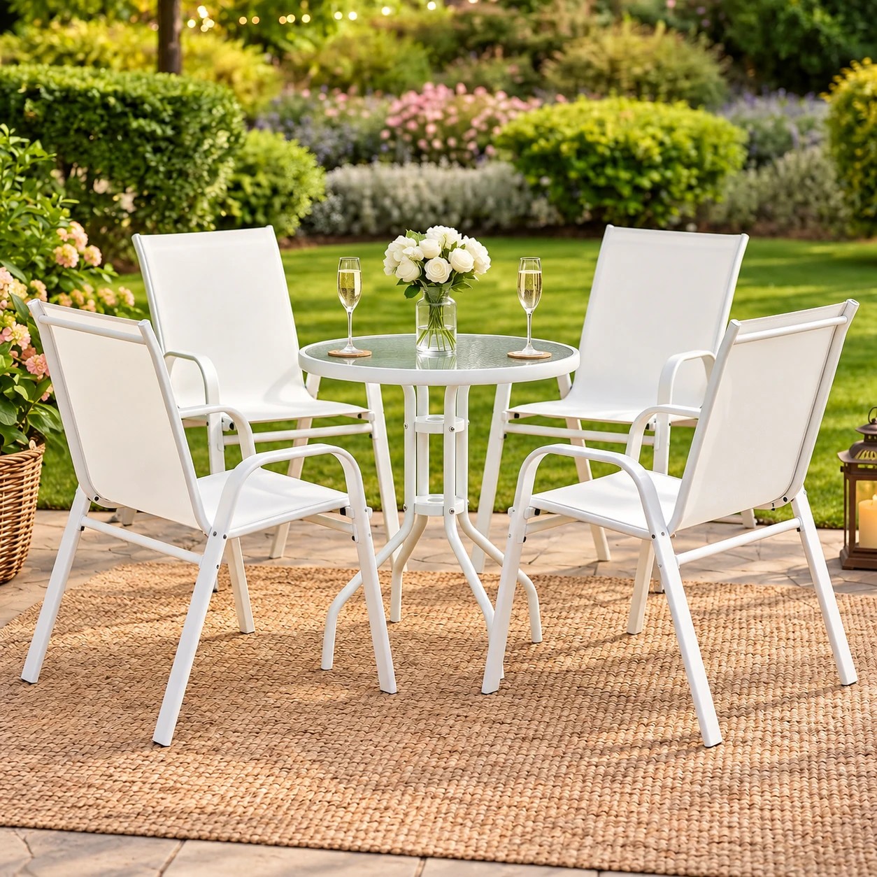 7 Gardeon 5PC Bistro Set Outdoor Table and Chairs Stackable Patio Furniture- White, 7 of 7