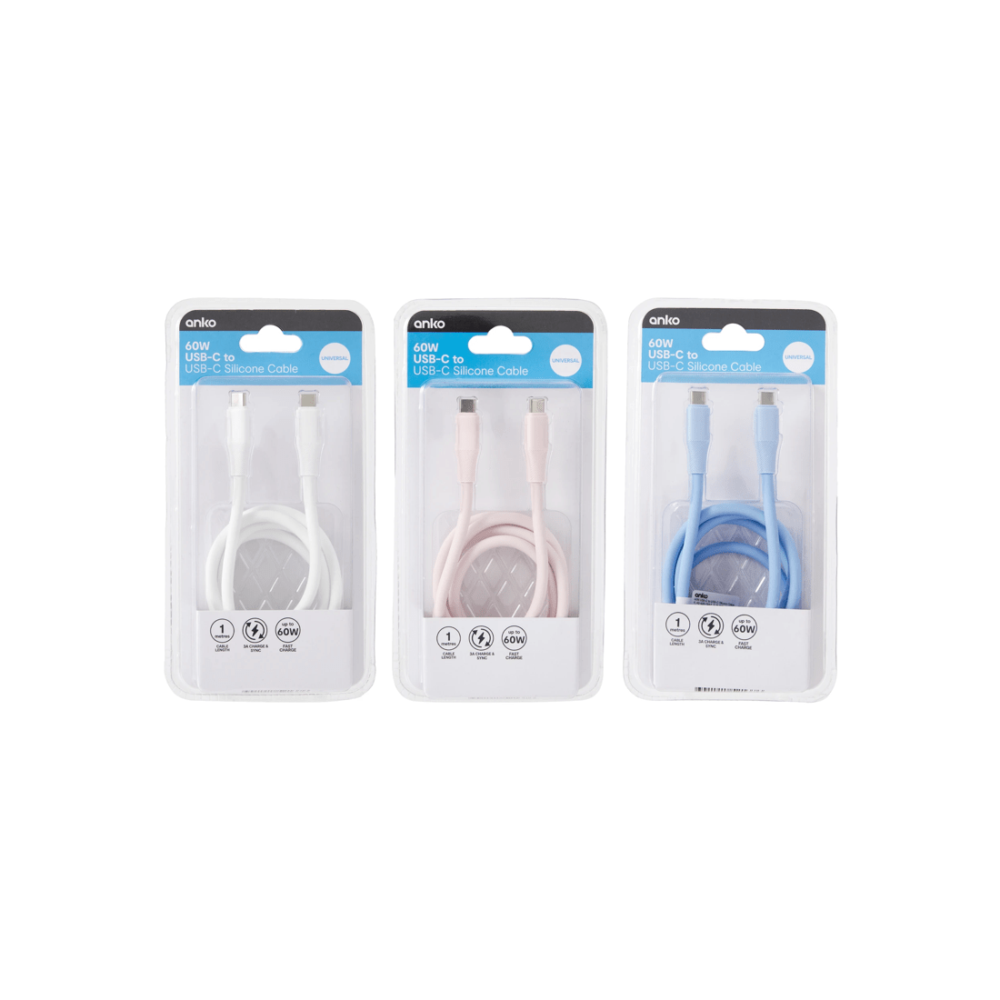 5 USB-C to USB-C Silicone Cable - Assorted, 5 of 5