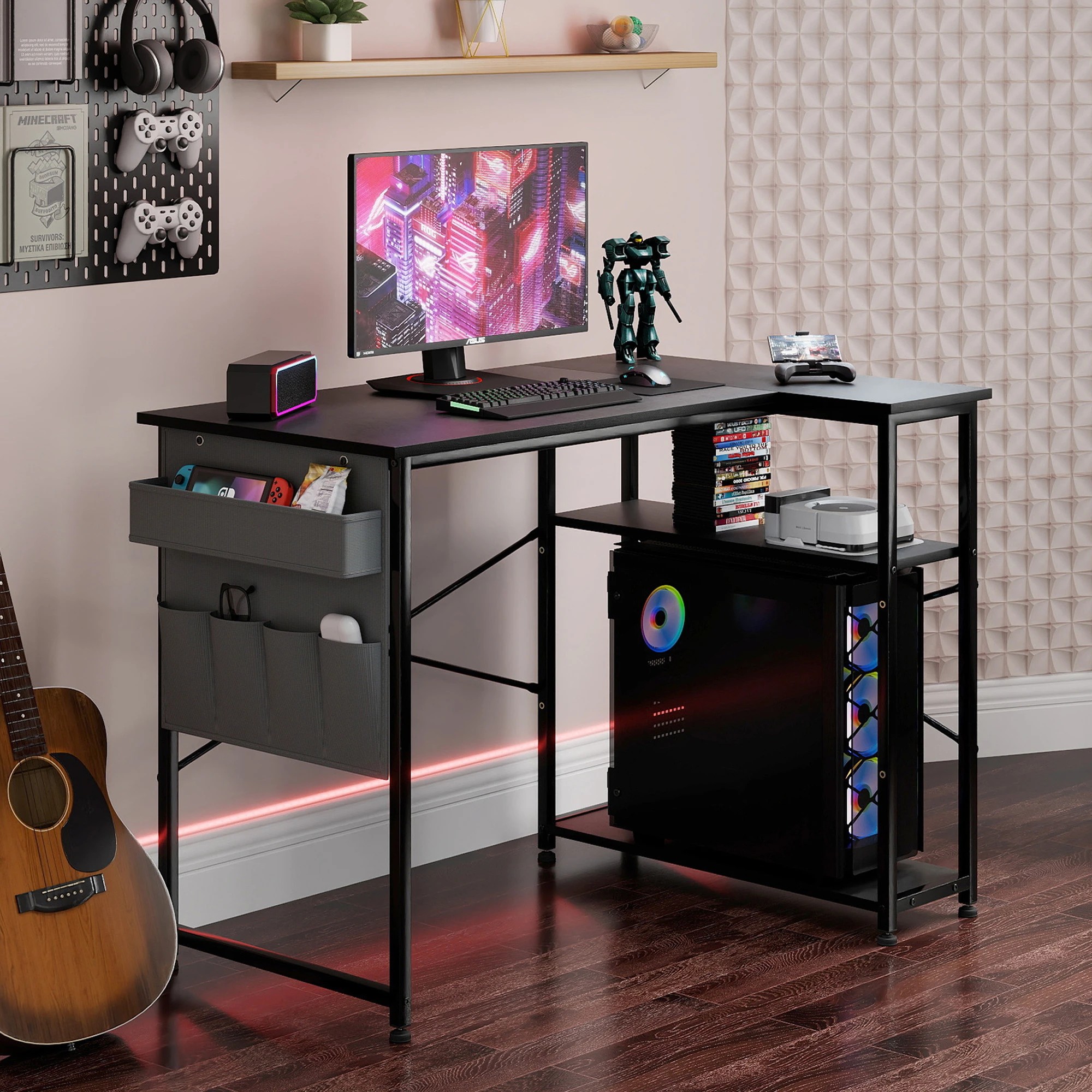 7 Levede L-shaped Gaming Desk  2 Storage Shelves - Black, 7 of 9