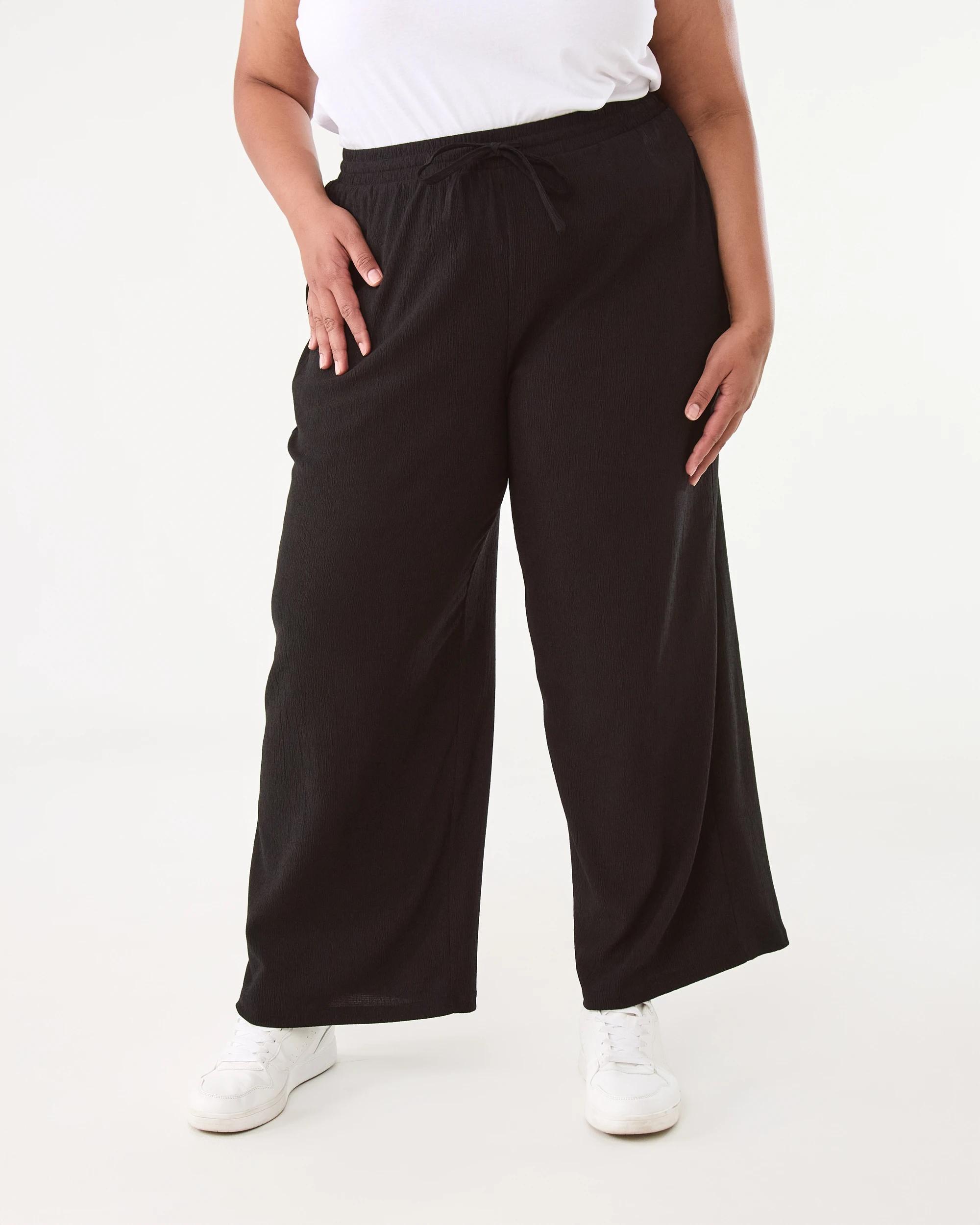 1 Curve Textured Wide Leg Pants Black, 1 of 5