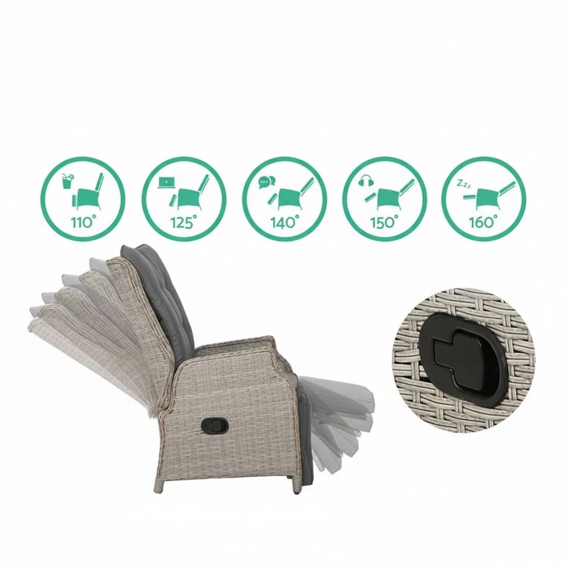 5 Gardeon Recliner Chairs - Grey, 5 of 5