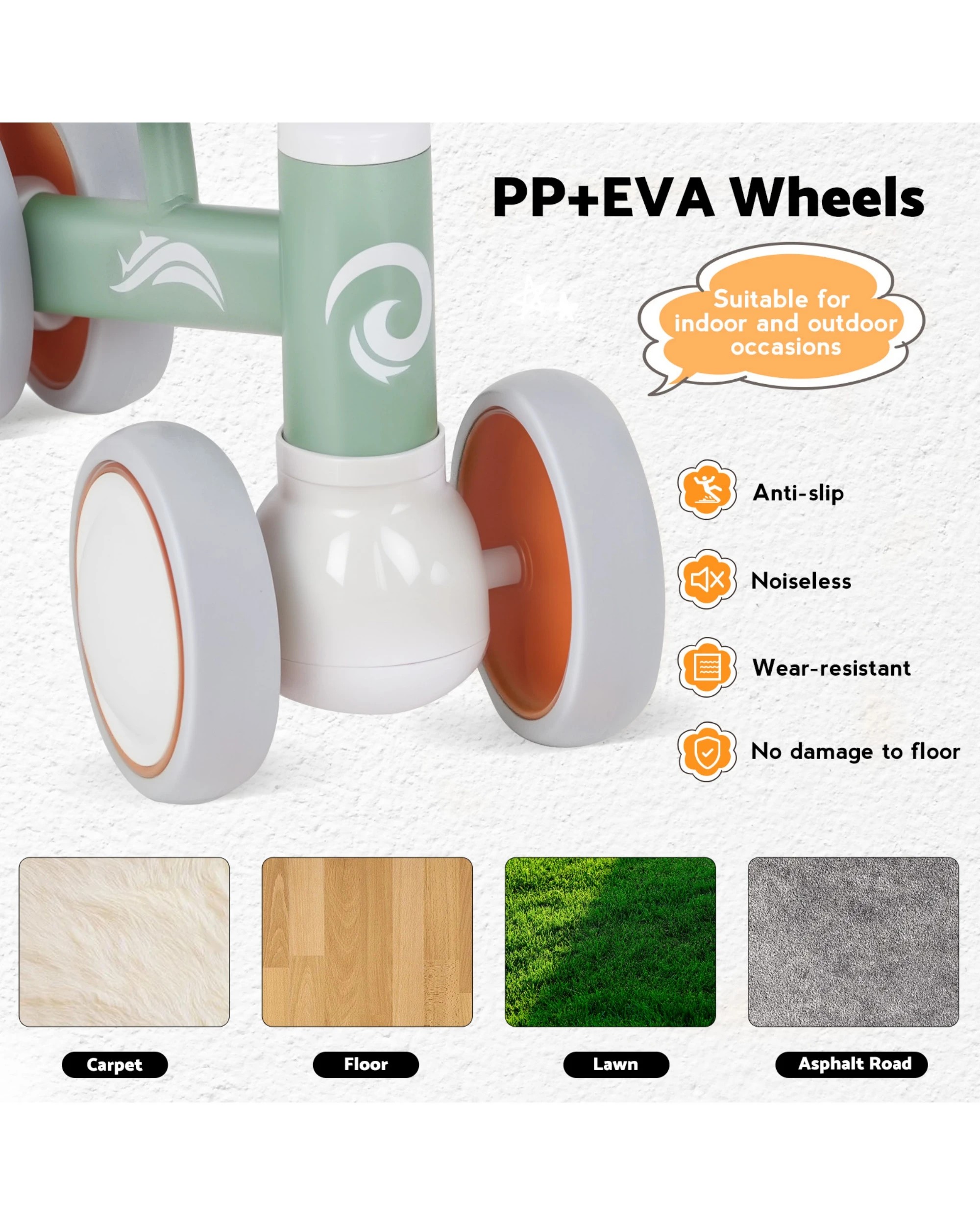 6 Advwin Baby Balance Bike w/Colorful Lighting Wheels Toddler No Pedal Push Bicycle Ride on Toy for 12-36 Month Green, 6 of 10