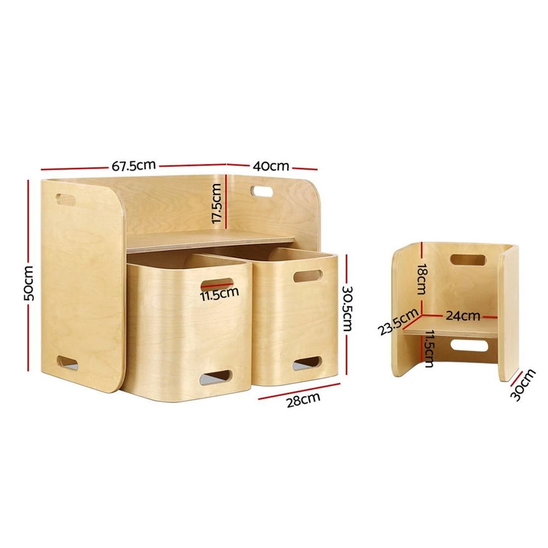 2 Keezi 3pcs Kids Table and Chairs Set Multifunctional Storage Desk Organizer Easy Clean Playroom Study Craft - Brown, 2 of 8