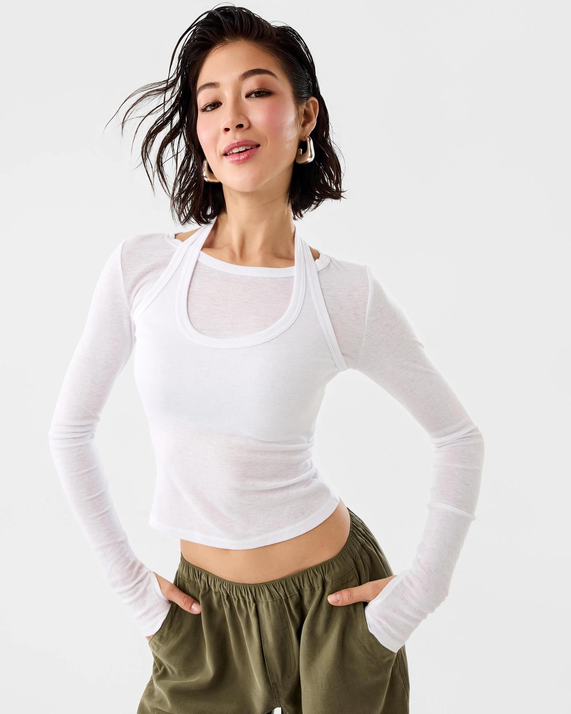1 Long Sleeve Layered Tank Top White, 1 of 7