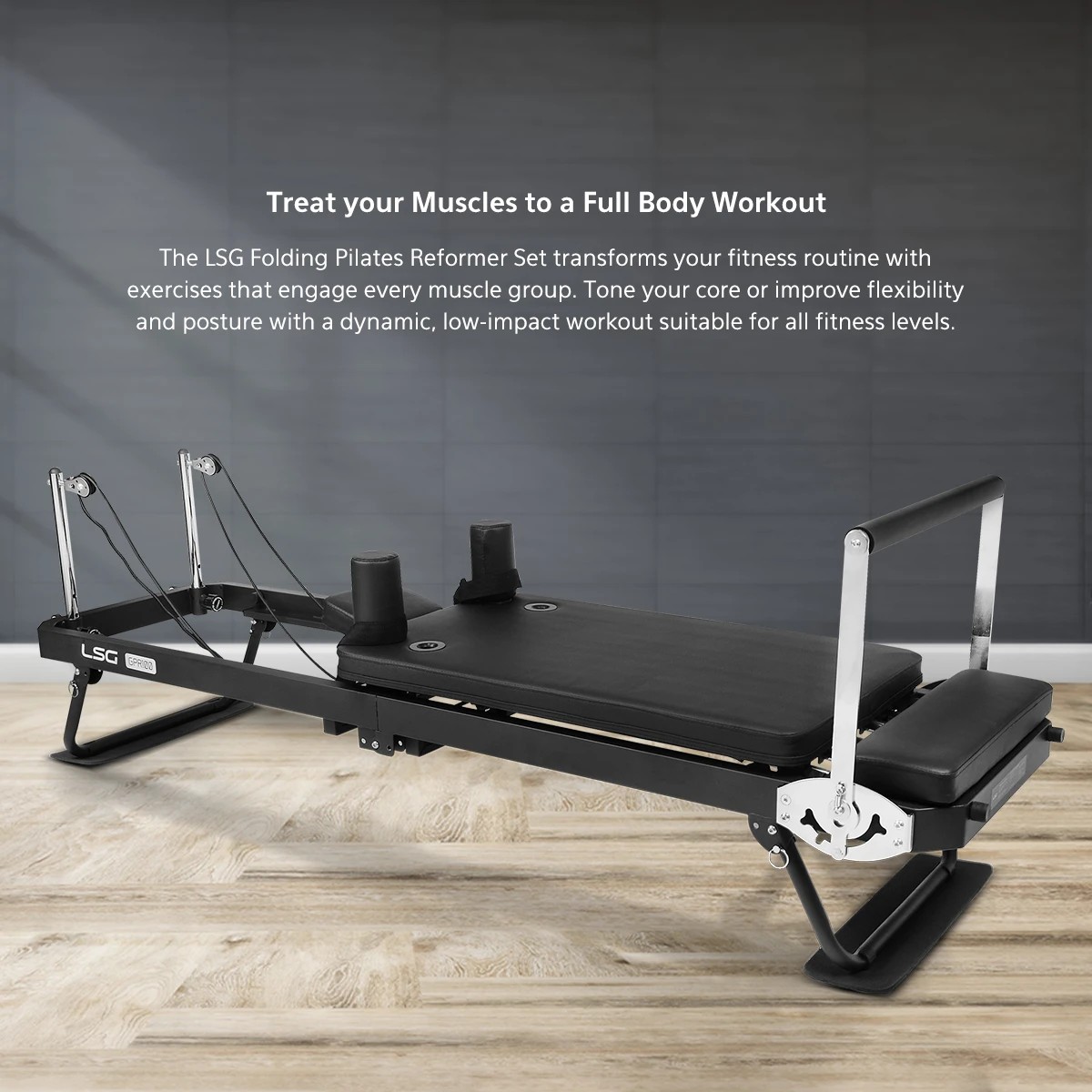 3 LSG Folding Pilates Reformer Set - Black, 3 of 10