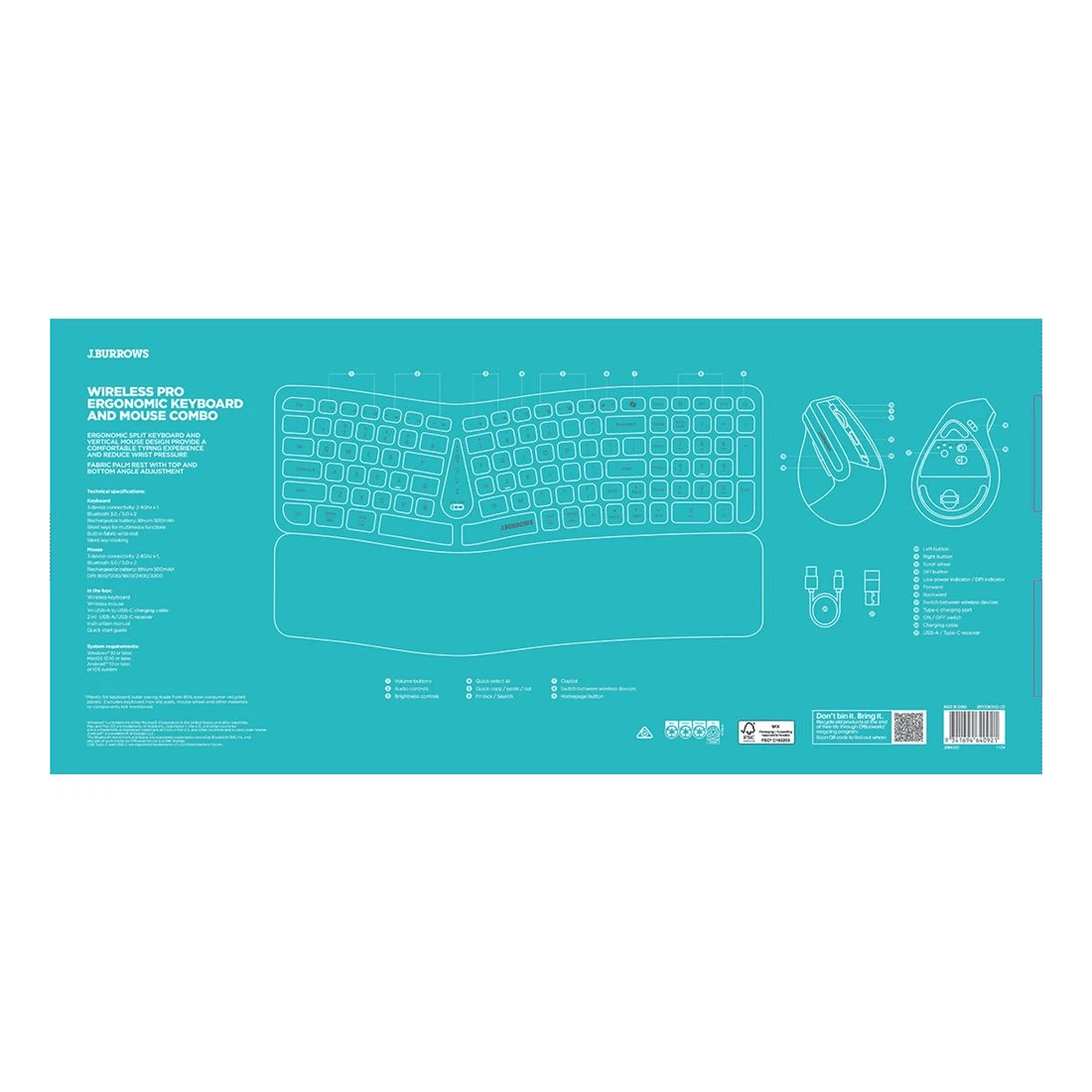 5 J.Burrows MK550 Wireless Ergonomic Keyboard and Mouse Combo, 5 of 5