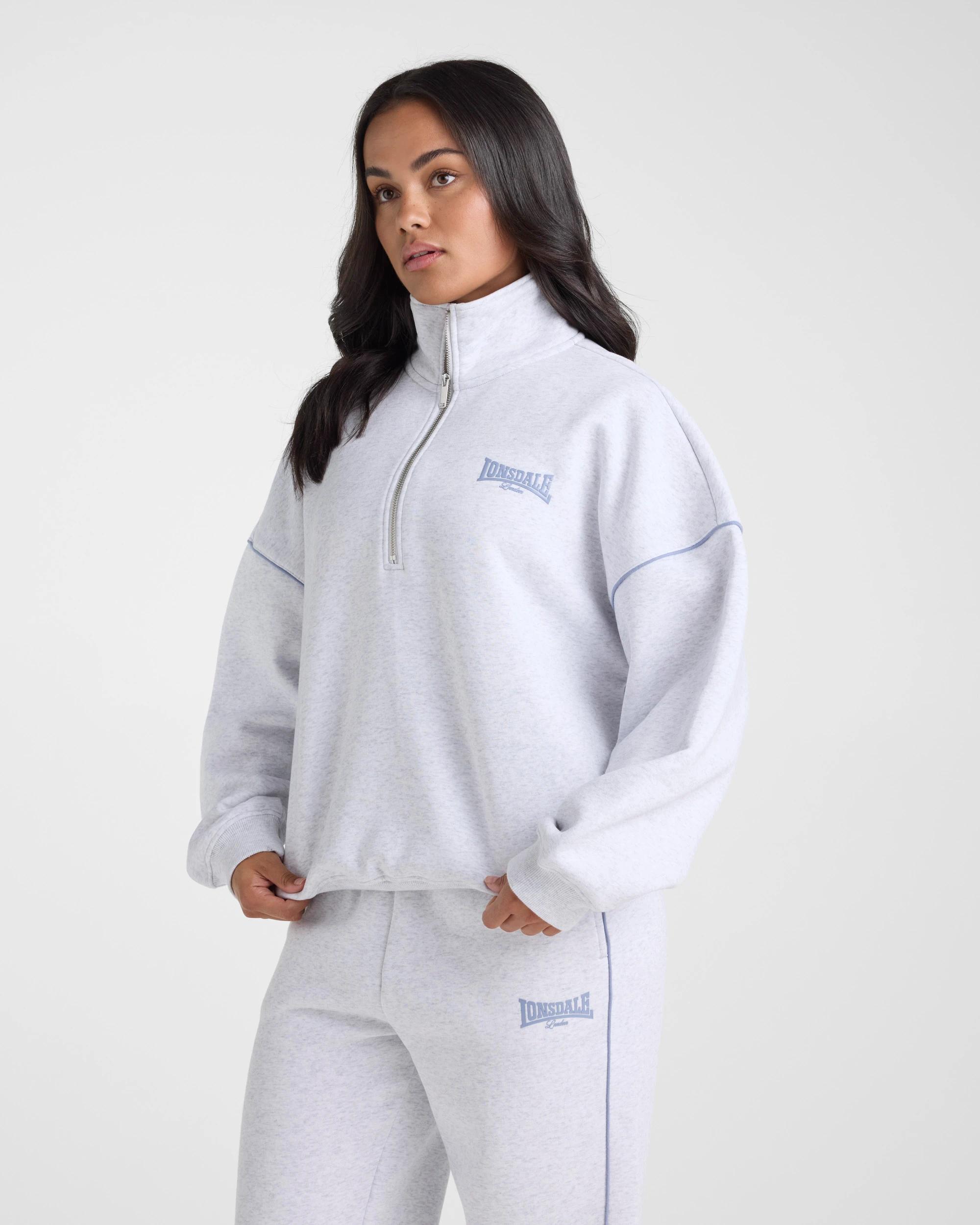 5 Lonsdale London 1/4 Zip Sweat ‑ Dusty Pink WHITE MARLE, 5 of 6