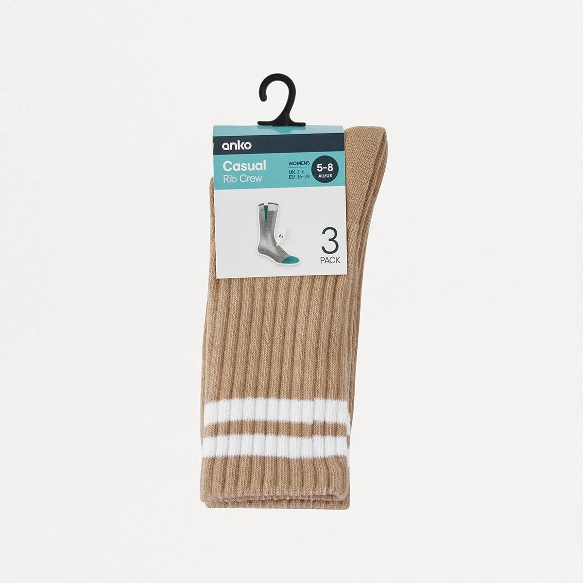 3 3 Pack Chunky Ribbed Full Crew Socks NEUTRAL STRIPE, 3 of 3