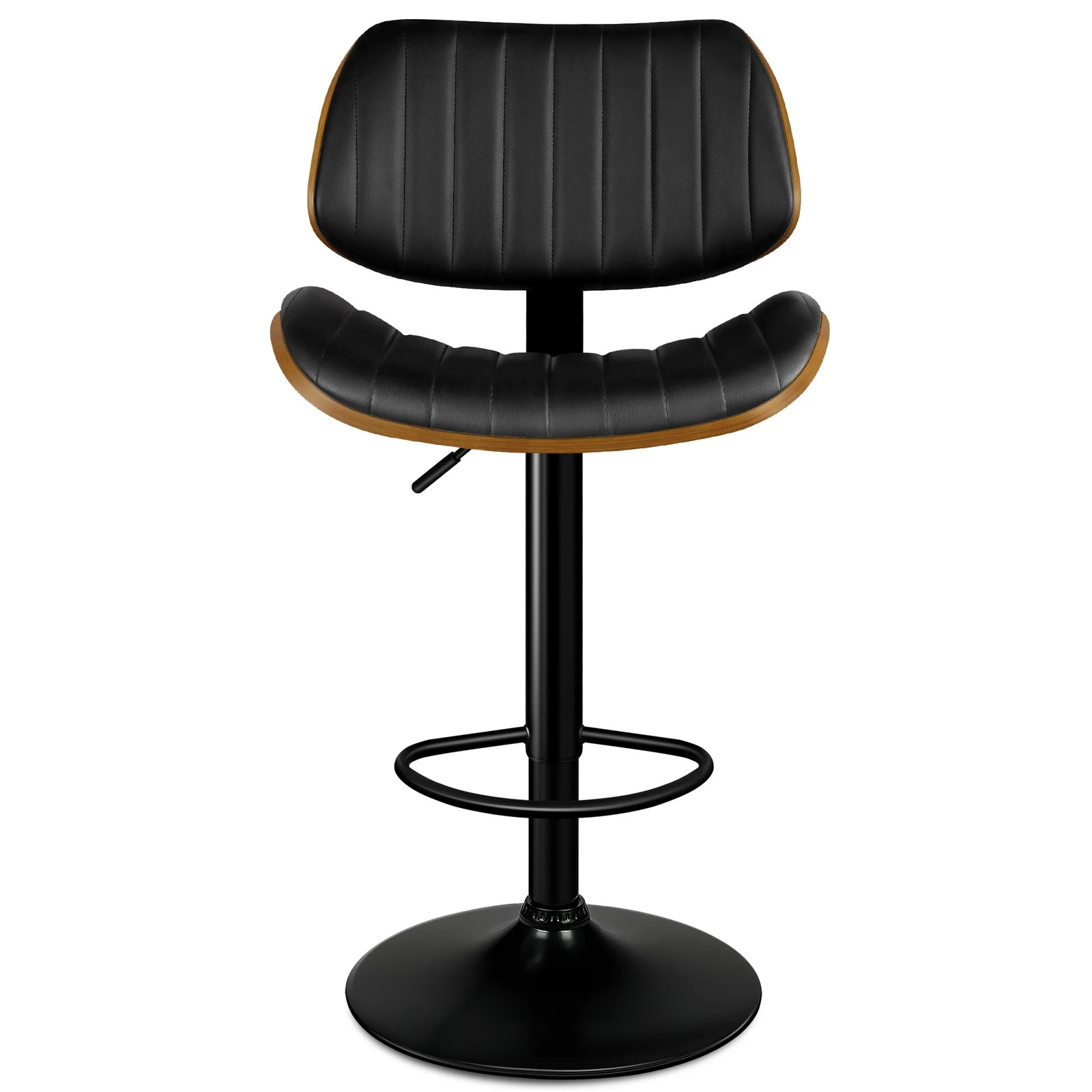 2 Alfordson 2x Bar Stools Kitchen Swivel Chair Wooden Leather Gas Lift - Black, 2 of 9