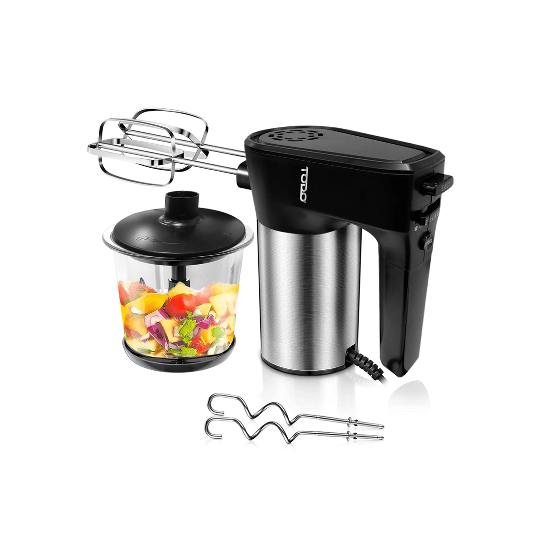 1 TODO 1L Multi Chopper Processor Hand Mixer Beater 300W Glass Bowl Dual Blade, 1 of 6
