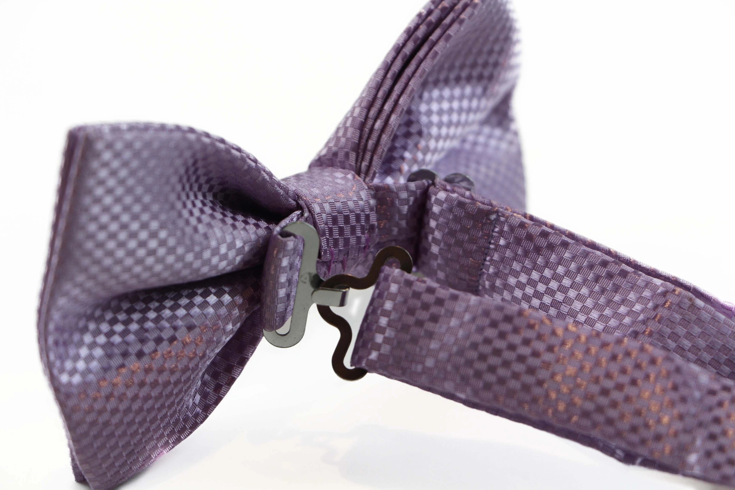 2 Zasel Mens Lavender Disco Shine Checkered Patterned Bow Tie - Purple, 2 of 4