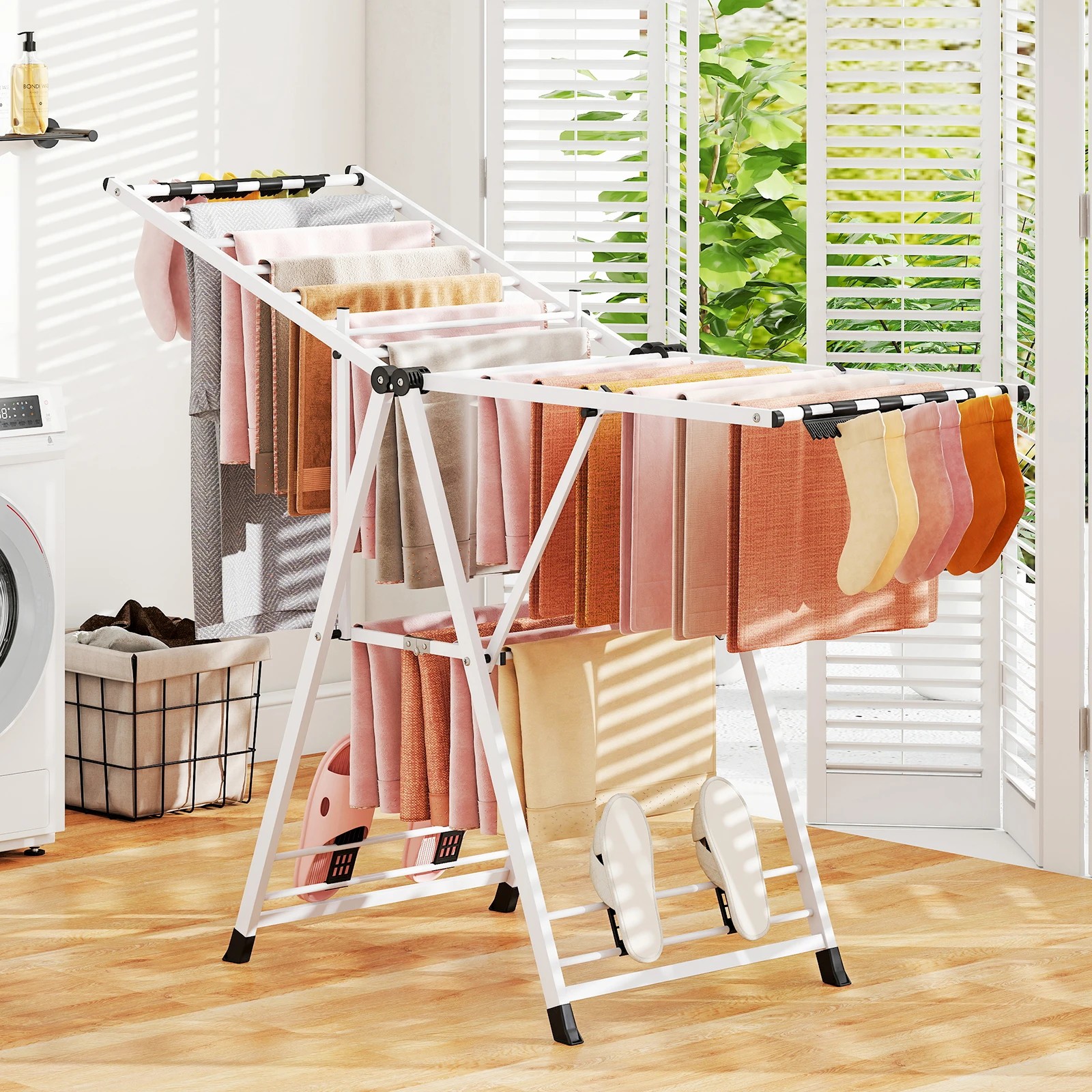 2 Costway Clothes Drying Rack Foldable Drying Airer w/18 Drying Rails Gullwing Clothing Stand - White, 2 of 3