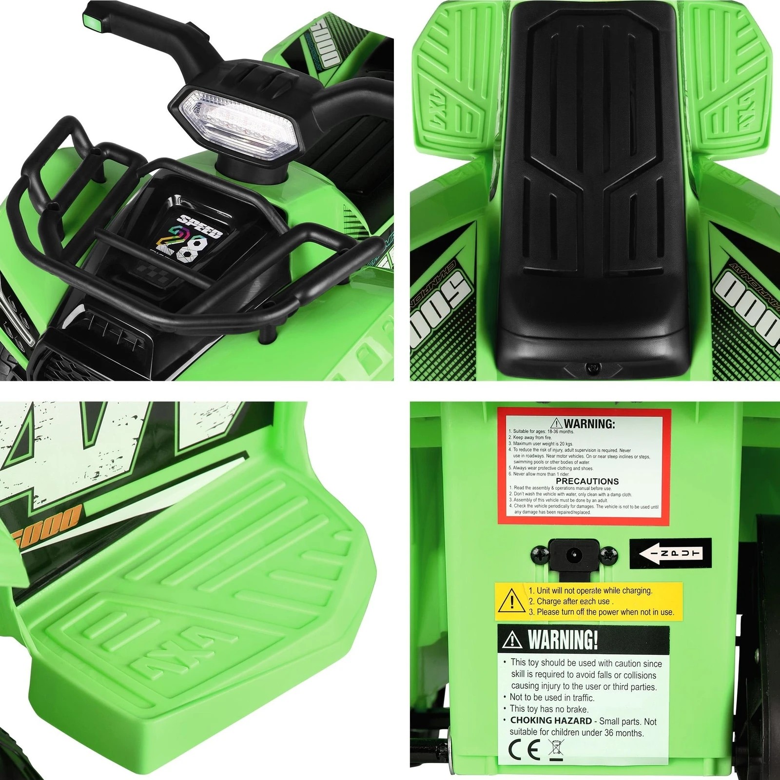 7 Alfordson Kids Ride On Car Electric ATV Toy 25W Motor W/ USB MP3 LED Light - Green, 7 of 10