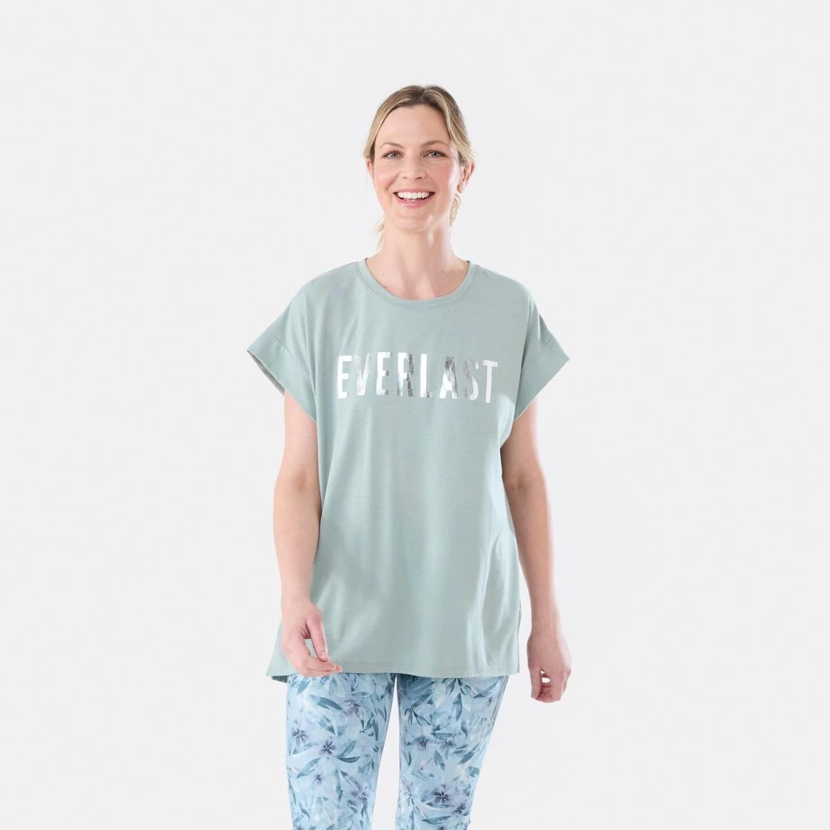 1 Everlast Womens Relaxed Longline T-shirt EVERLAST BLOCK LOGO SAGE GREEN, 1 of 5