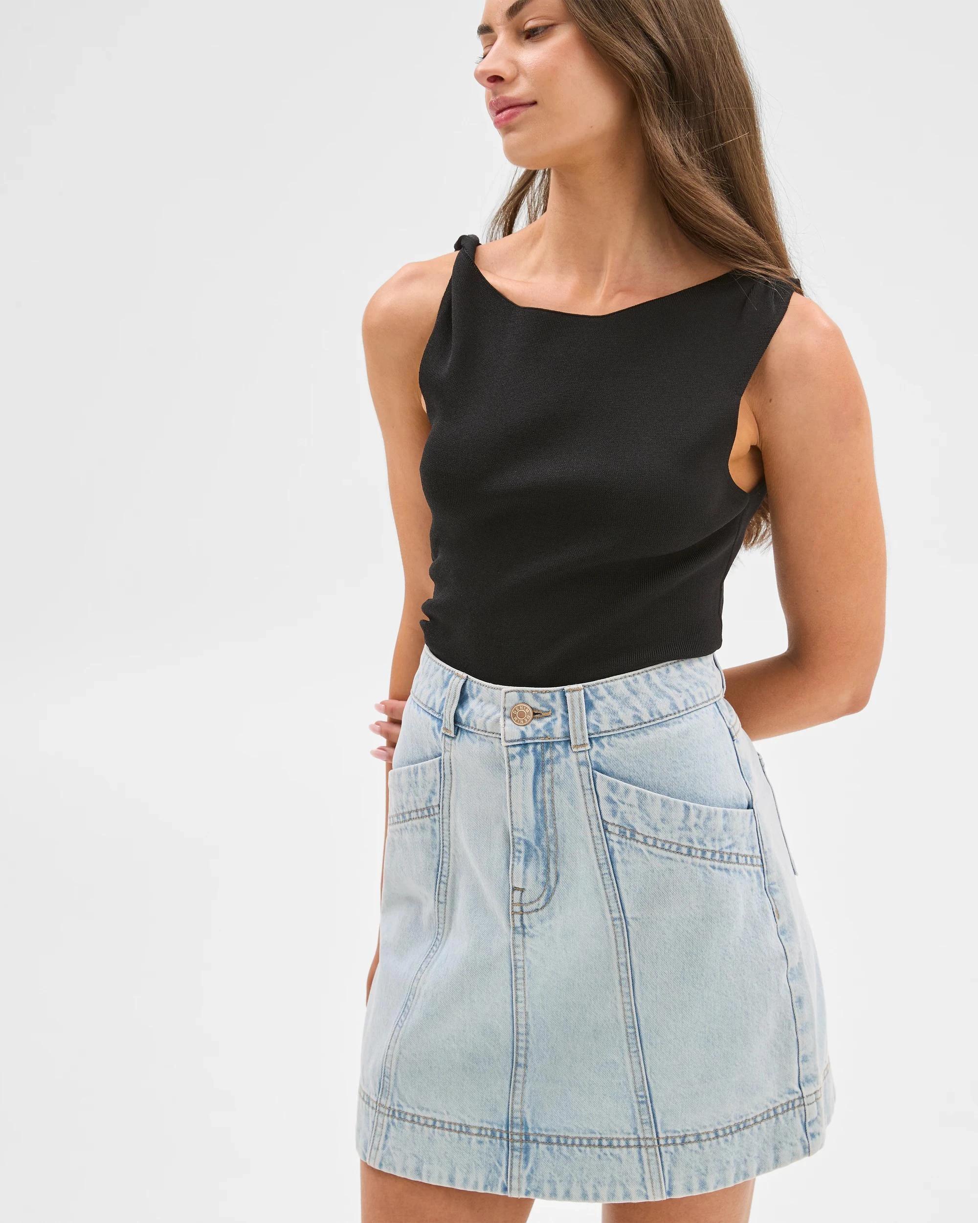 3 Target Petites Slant Pocket Mini Denim Skirt SUNBLEACHED BLUE, 3 of 7