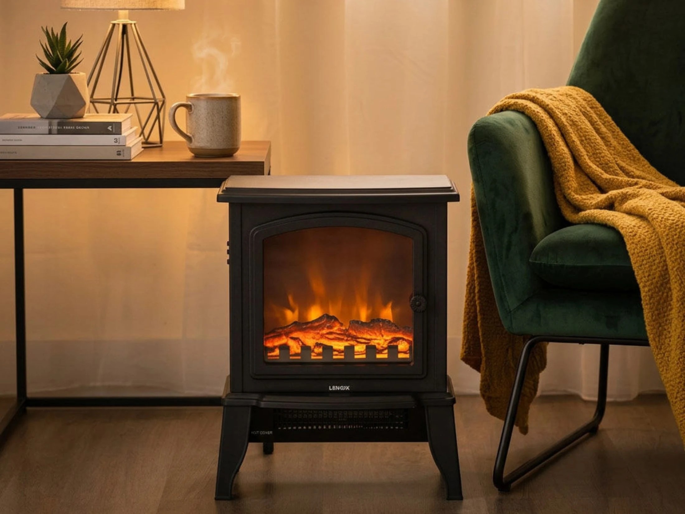 6 Lenoxx Electric 1000W to 2000W Fireplace Heater with Realistic Log Flame Display, 6 of 8