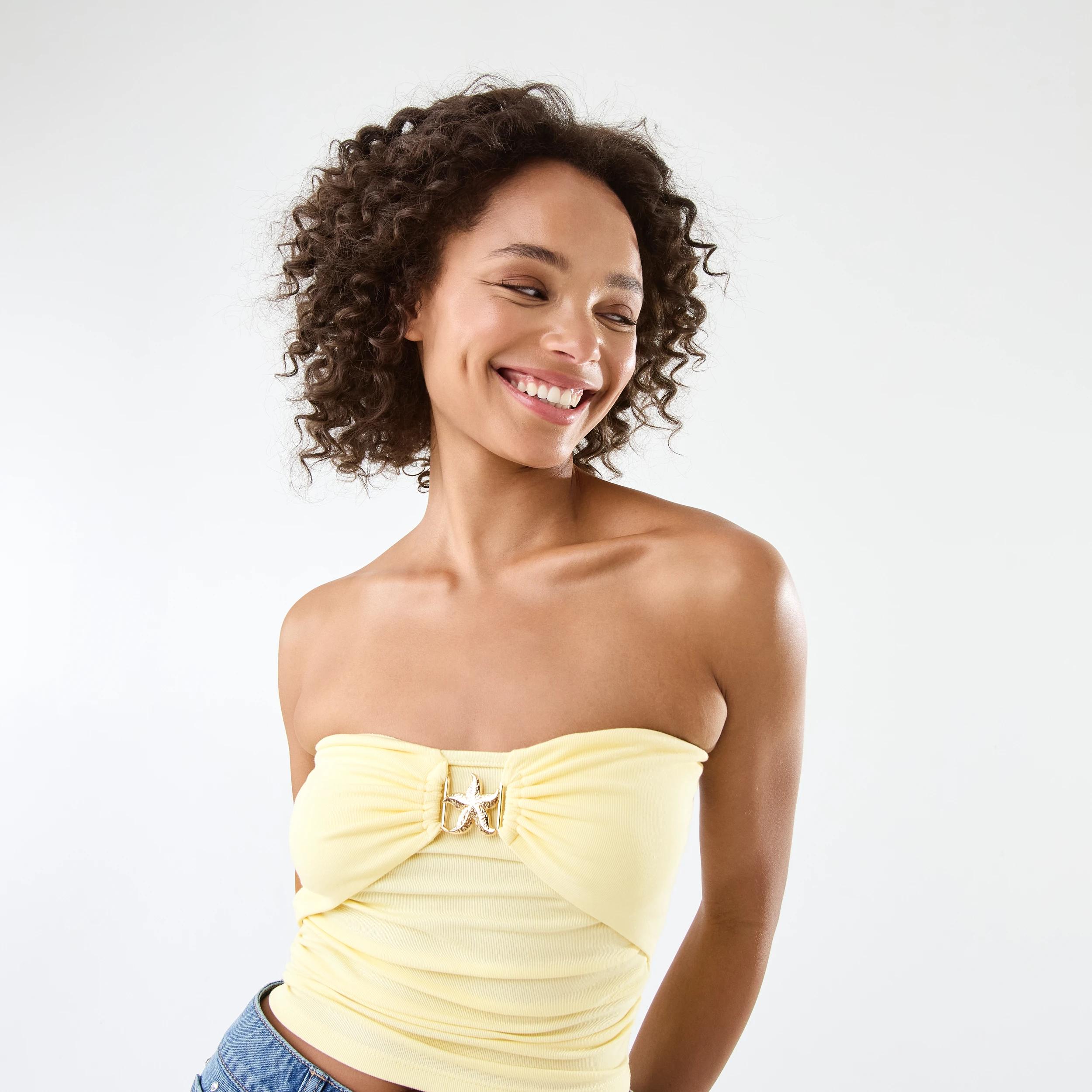 5 Gold Look Detail Tube Top Fln Yellow, 5 of 7